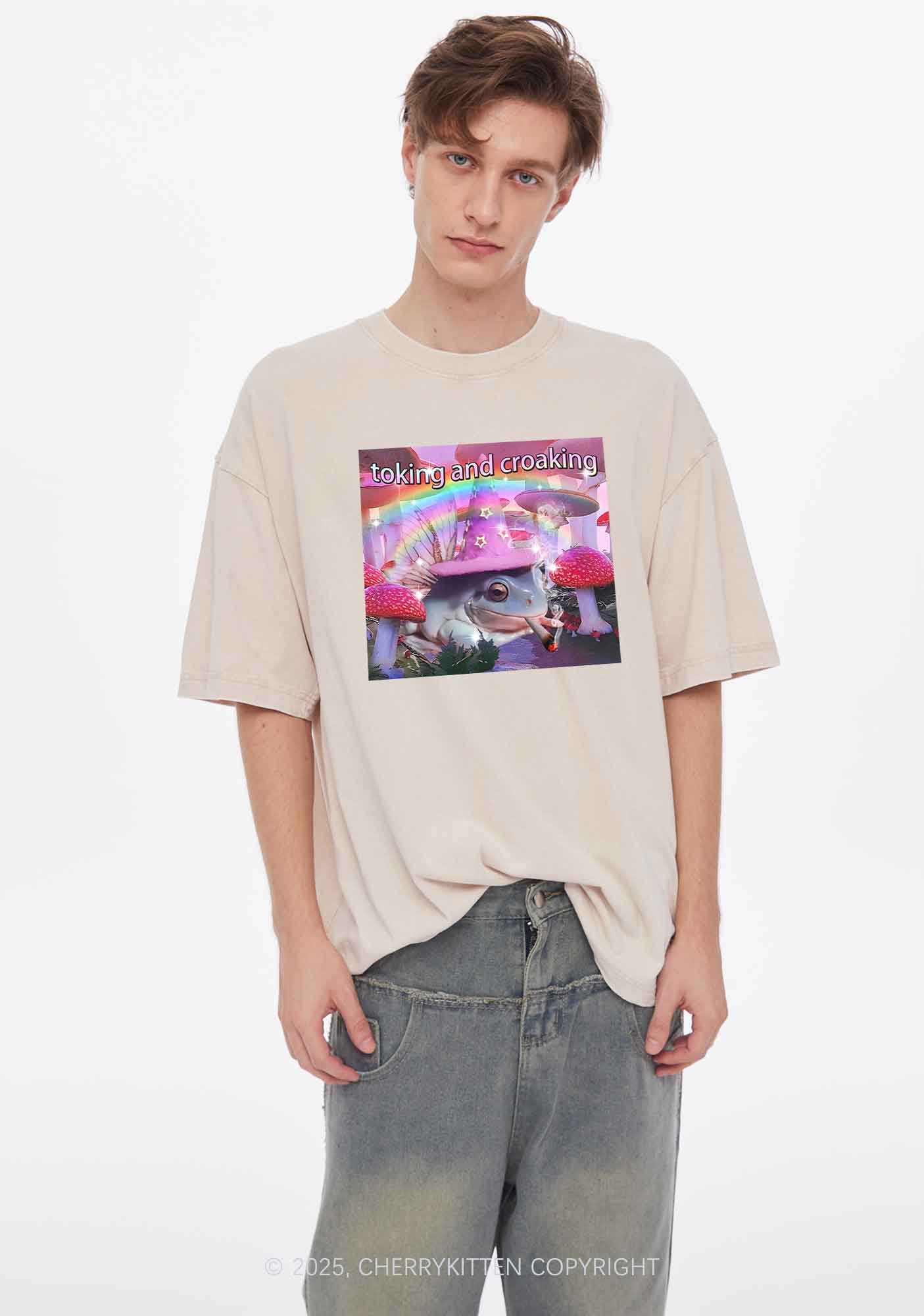 Toking Croaking Frog Y2K Washed Tee Cherrykitten - Image 3