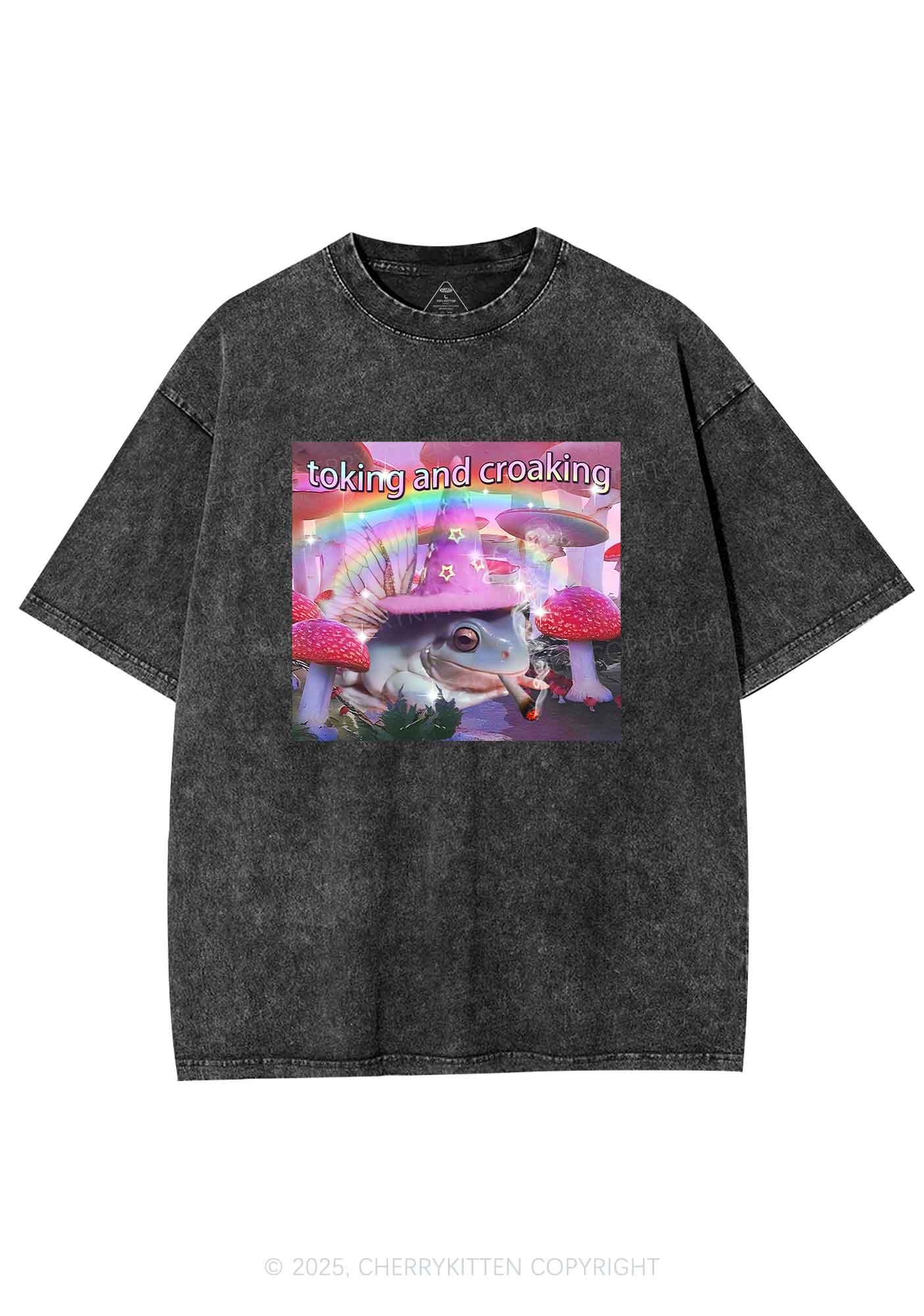 Toking Croaking Frog Y2K Washed Tee Cherrykitten - Image 4