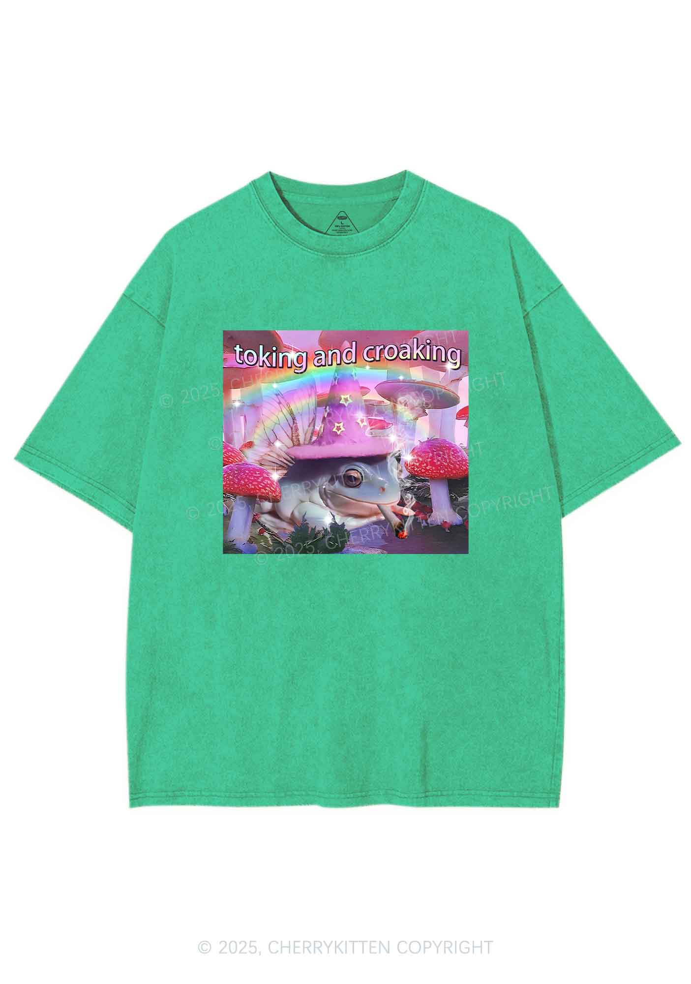 Toking Croaking Frog Y2K Washed Tee Cherrykitten - Image 7