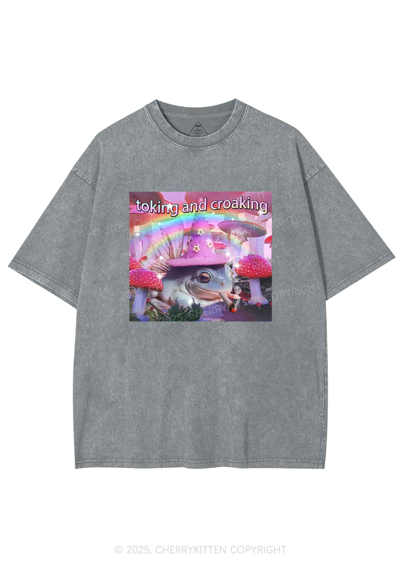 Toking Croaking Frog Y2K Washed Tee Cherrykitten - Image 9