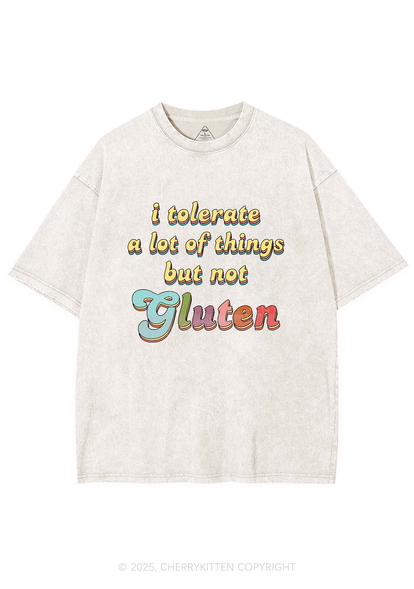 Tolerate Gluten Y2K Shirts Washed Tee Cherrykitten - Image 3