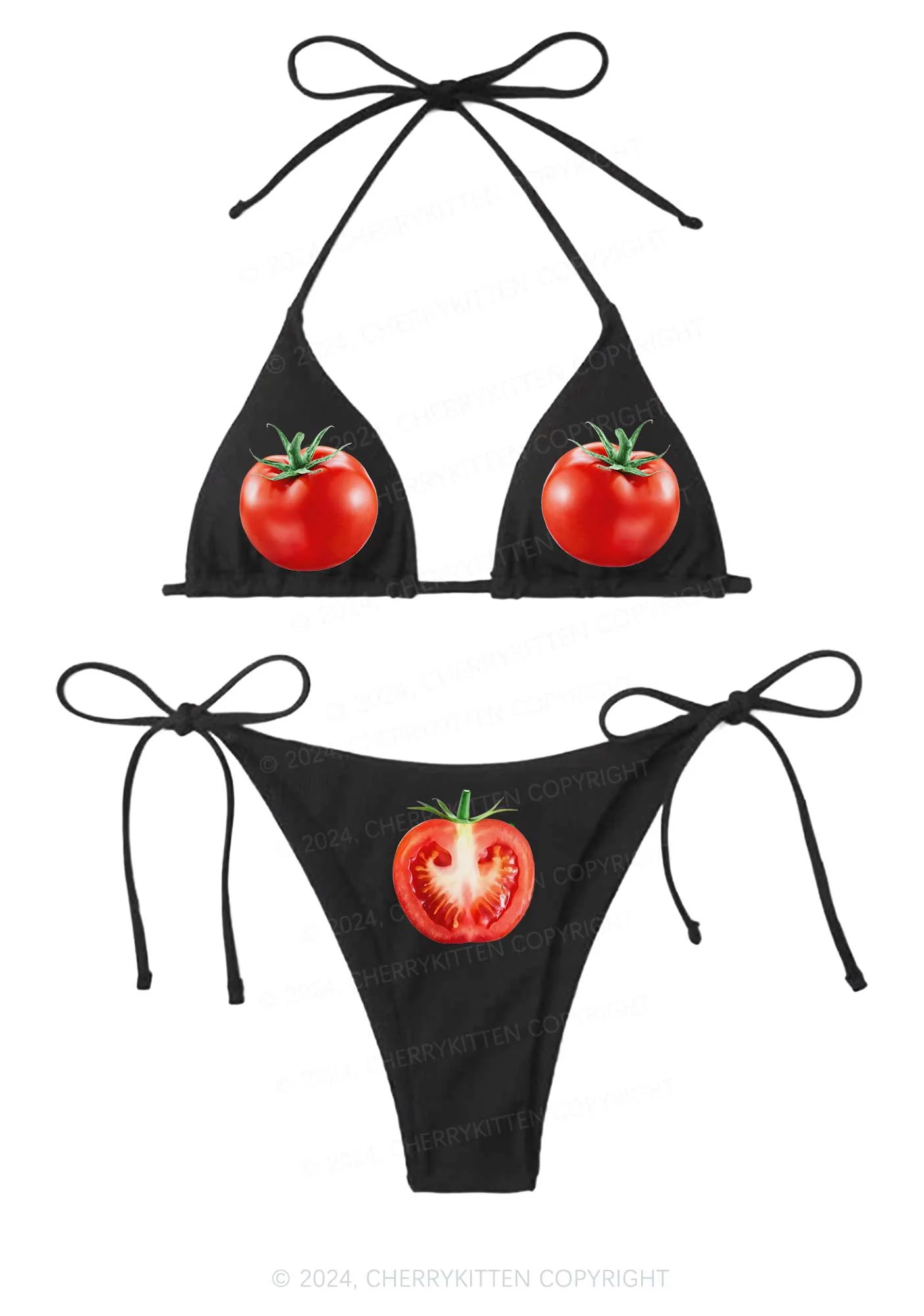 Tomato Y2K Halter Triangle Bikini Set Cherrykitten - Image 3
