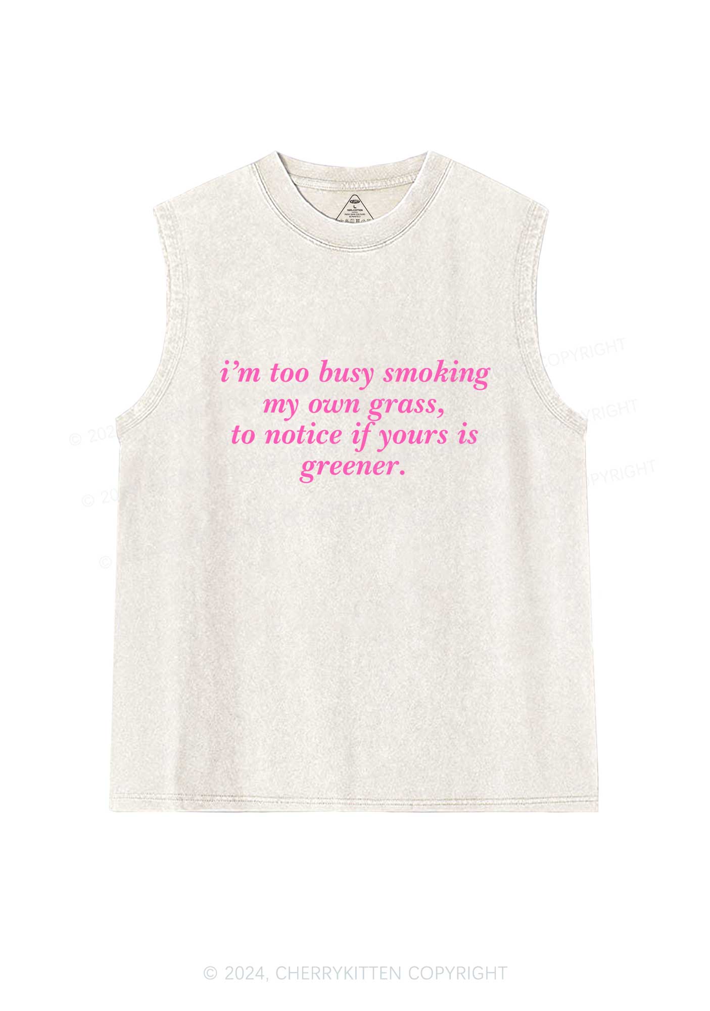 Too Busy Smoking Y2K Washed Tank Cherrykitten - Image 3