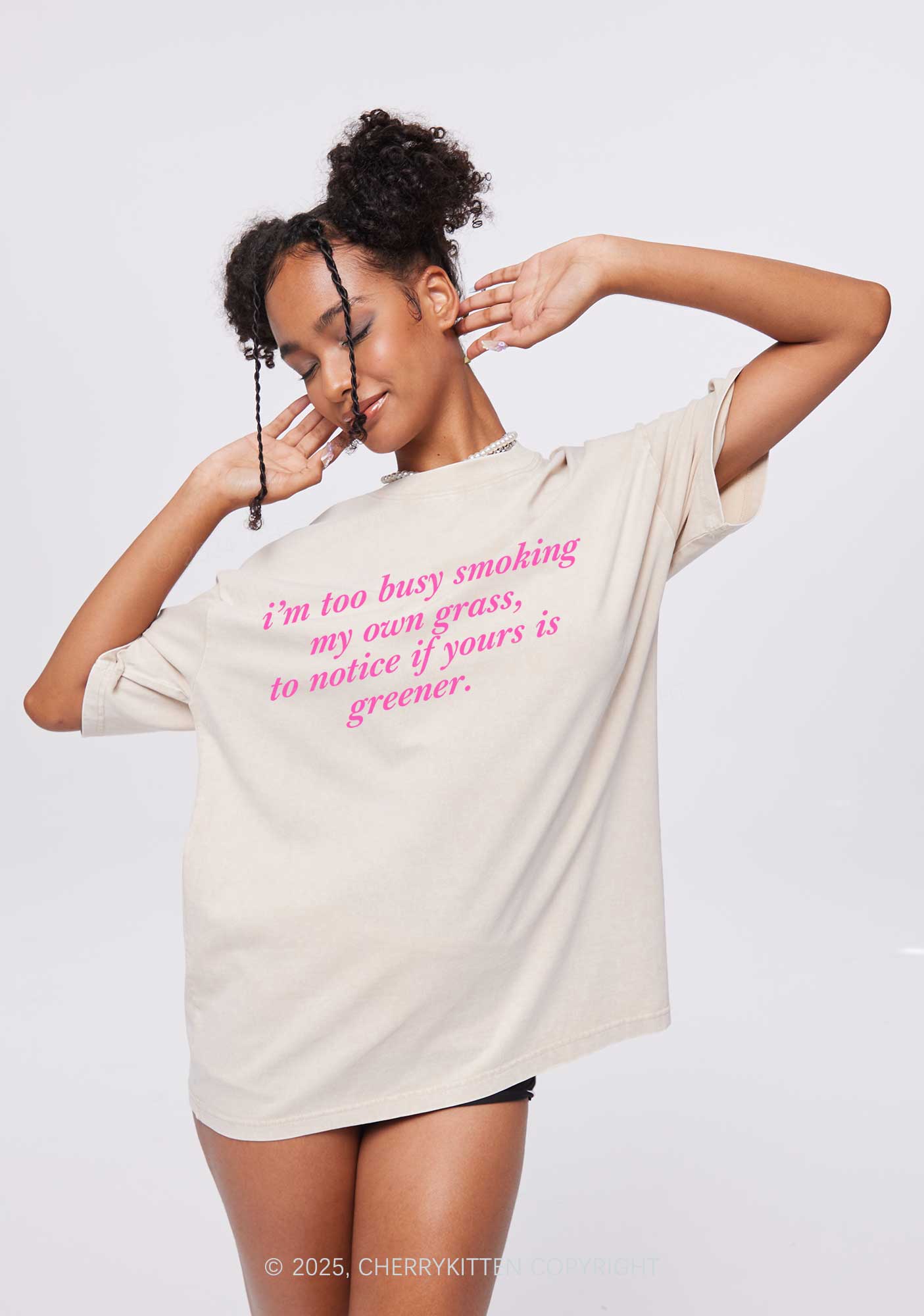 Too Busy Smoking Y2K Washed Tee Cherrykitten - Image 2