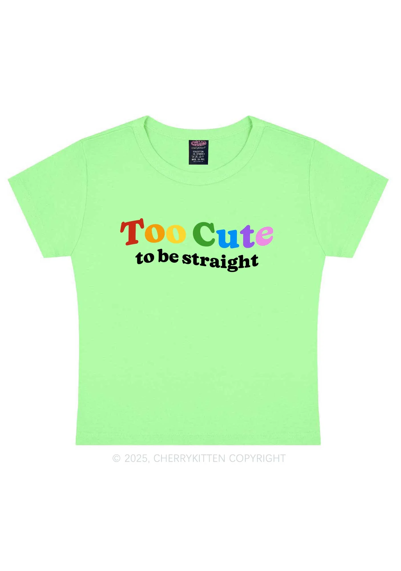 Too Cute To Be Straight Pride Y2K Baby Tee Cherrykitten - Image 10