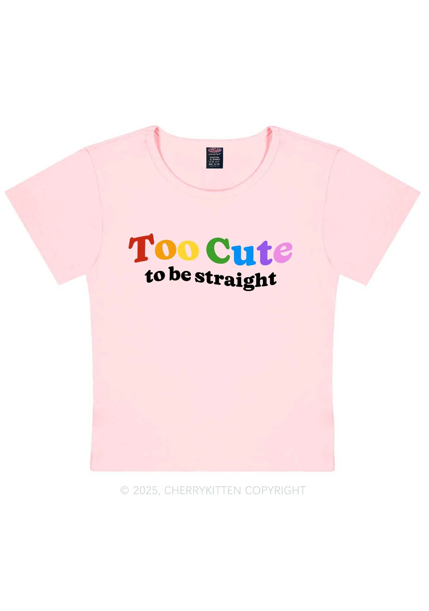 Too Cute To Be Straight Pride Y2K Baby Tee Cherrykitten - Image 11