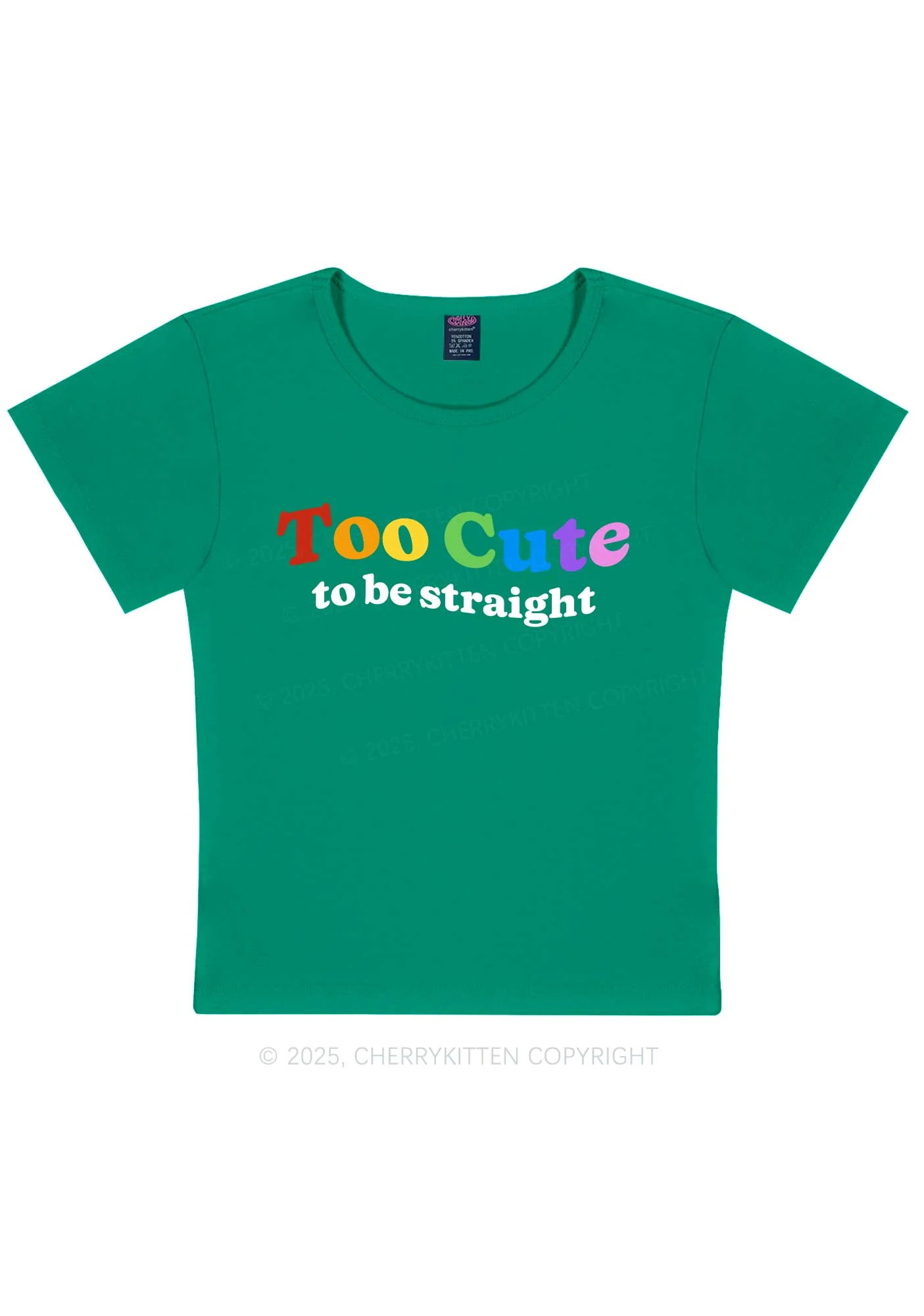 Too Cute To Be Straight Pride Y2K Baby Tee Cherrykitten - Image 12