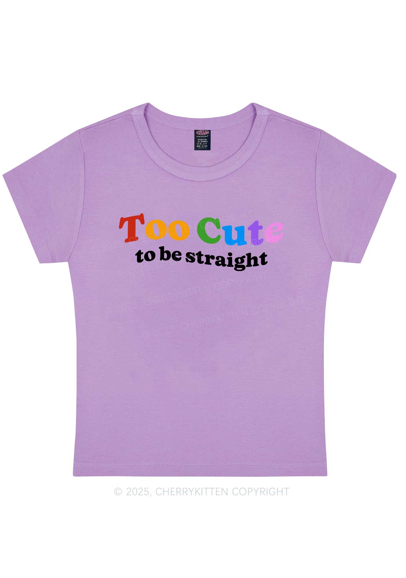 Too Cute To Be Straight Pride Y2K Baby Tee Cherrykitten - Image 4