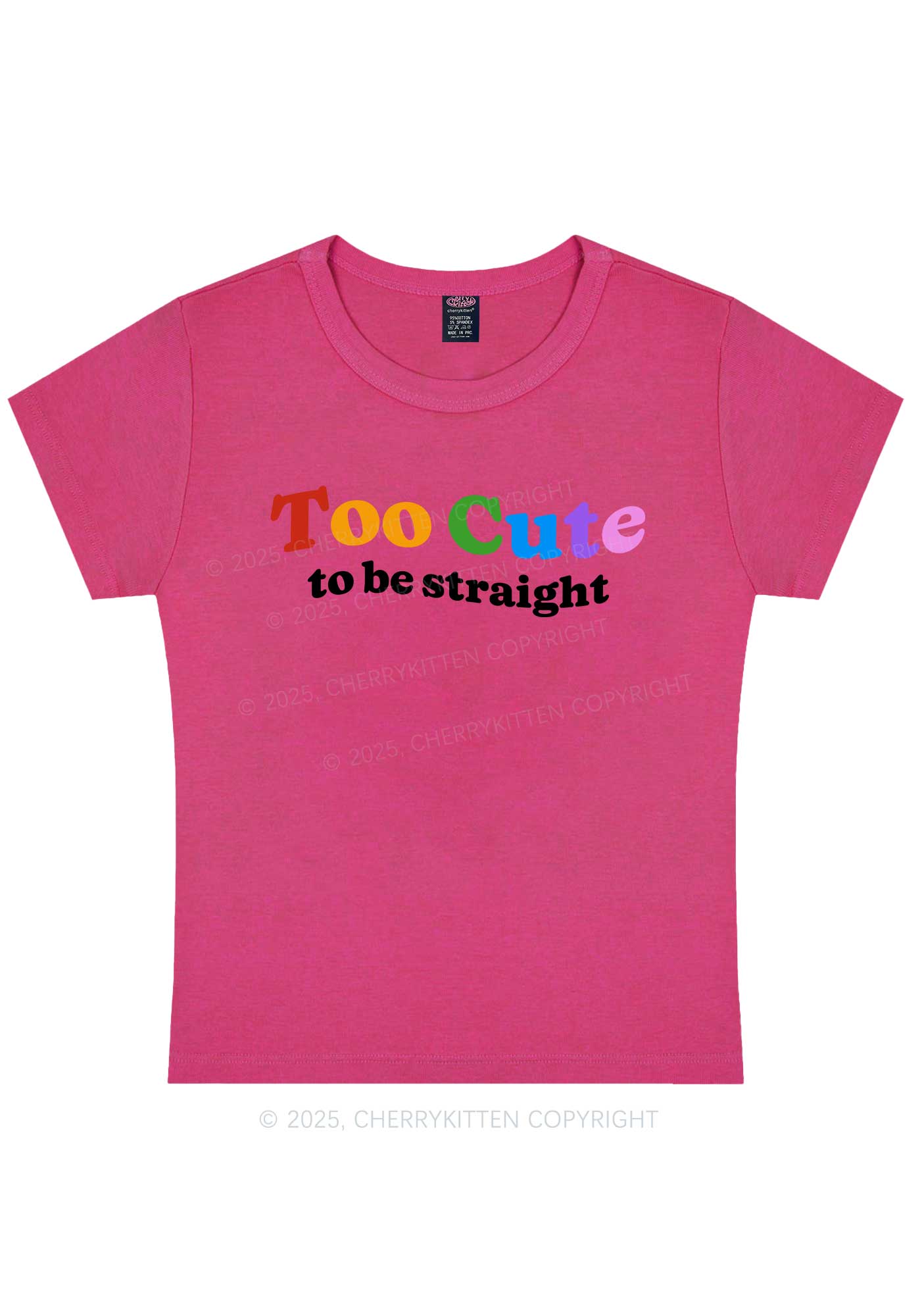 Too Cute To Be Straight Pride Y2K Baby Tee Cherrykitten - Image 5