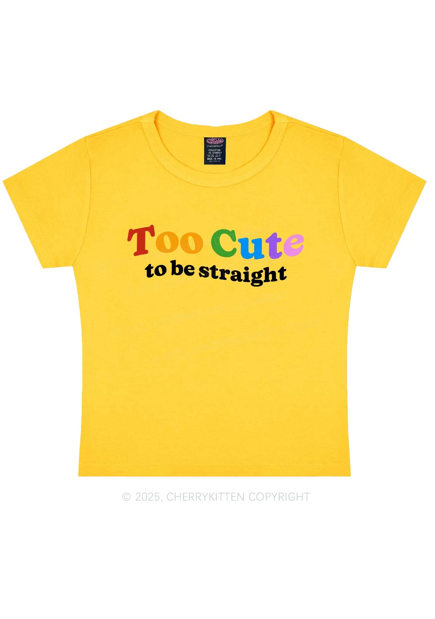 Too Cute To Be Straight Pride Y2K Baby Tee Cherrykitten - Image 6