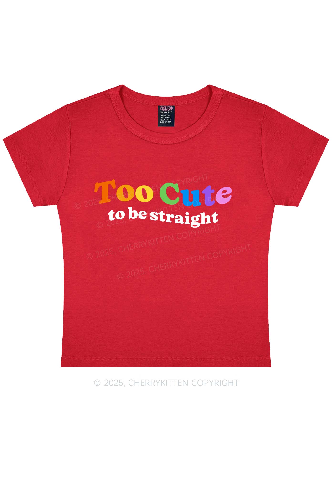 Too Cute To Be Straight Pride Y2K Baby Tee Cherrykitten - Image 7