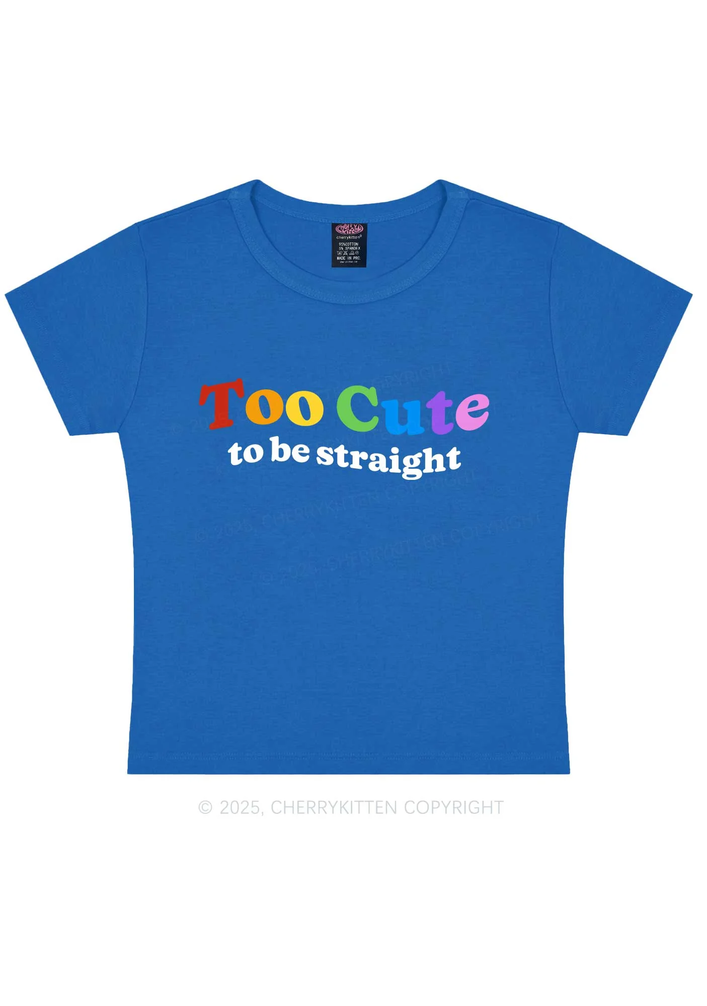 Too Cute To Be Straight Pride Y2K Baby Tee Cherrykitten - Image 8
