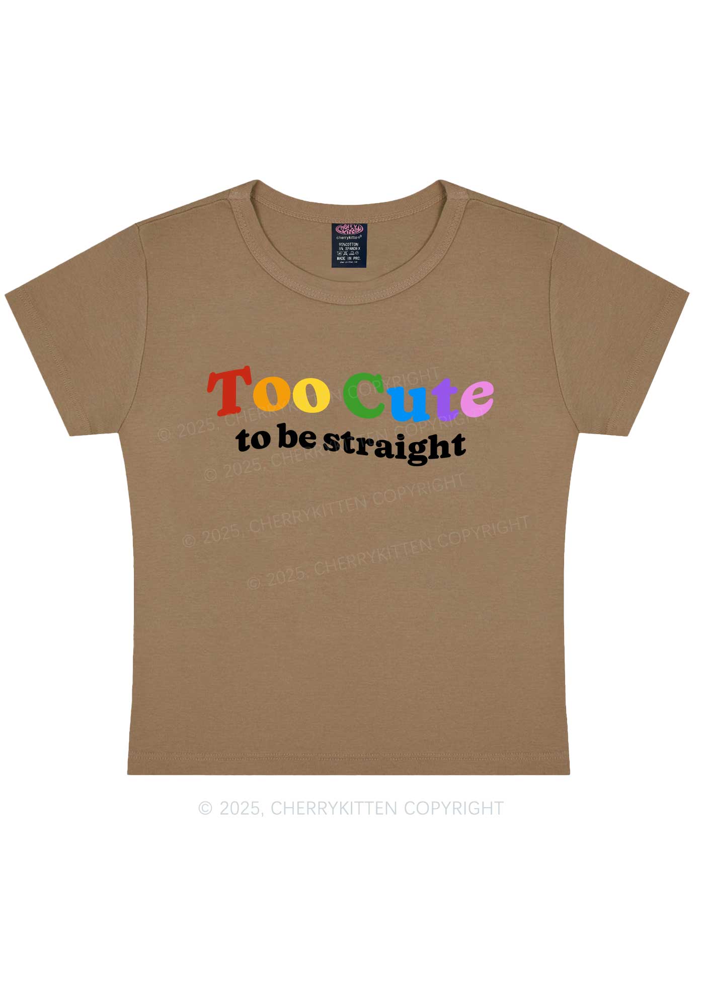 Too Cute To Be Straight Pride Y2K Baby Tee Cherrykitten - Image 9