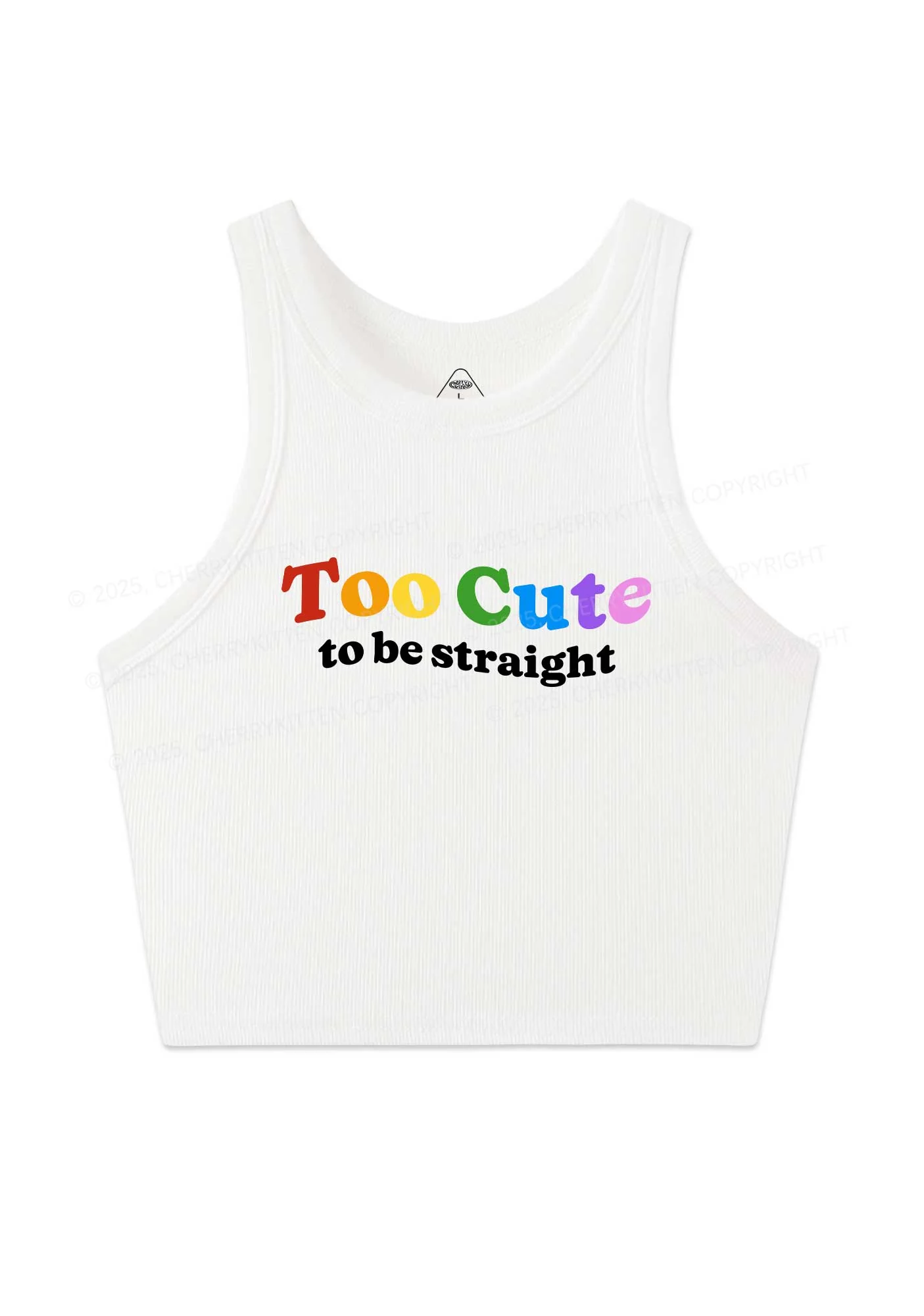 Too Cute To Be Straight Pride Y2K Crop Tank Top Cherrykitten - Image 3