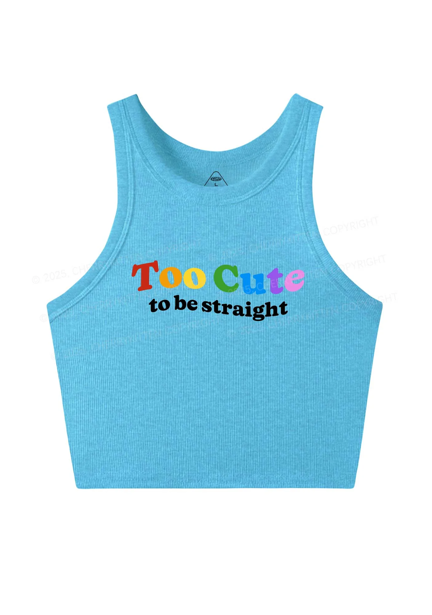 Too Cute To Be Straight Pride Y2K Crop Tank Top Cherrykitten - Image 5