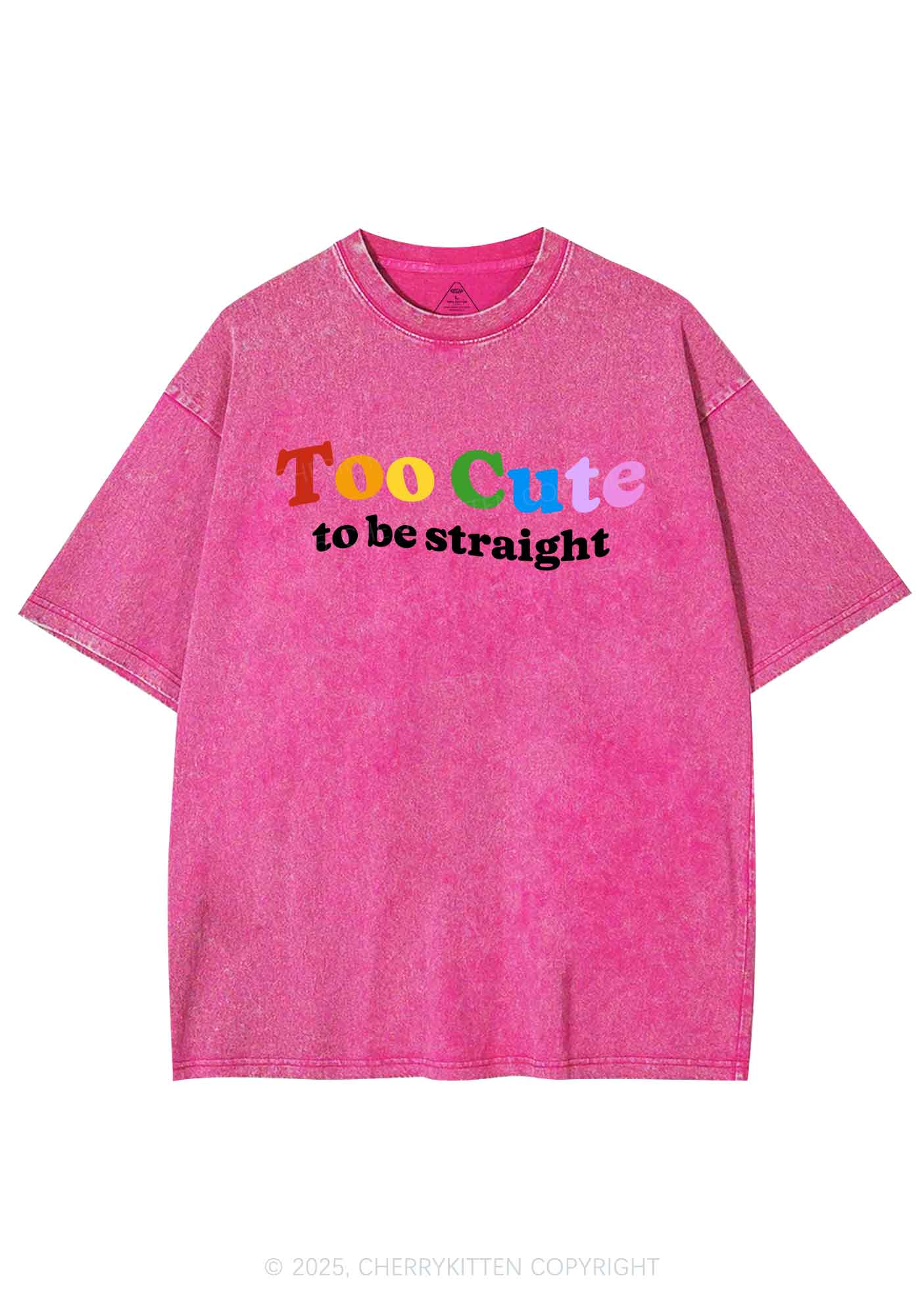 Too Cute To Be Straight Pride Y2K Shirts Washed Tee Cherrykitten - Image 3
