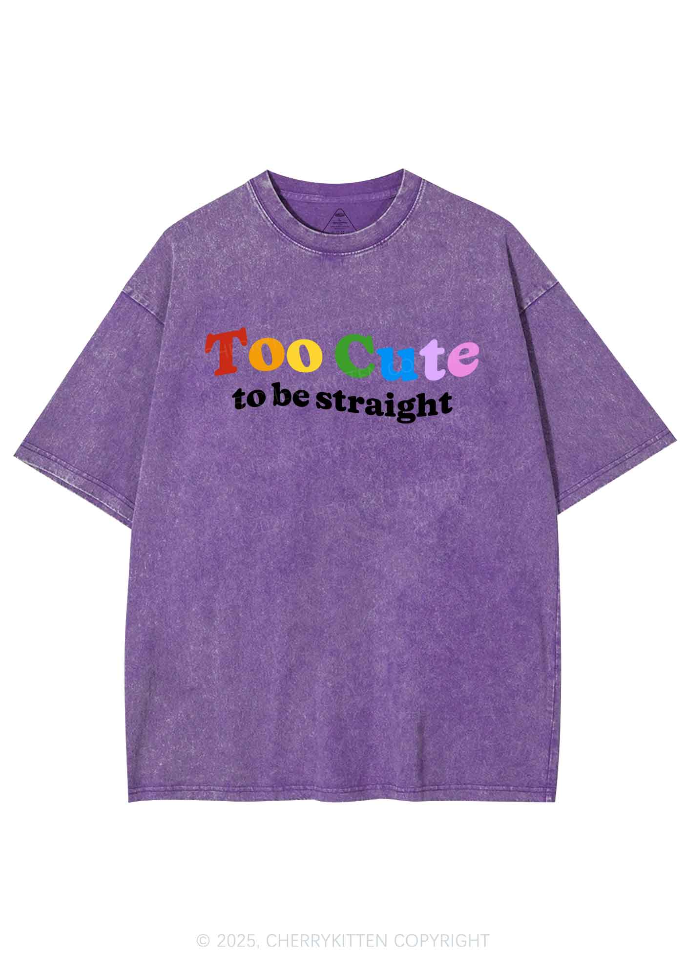 Too Cute To Be Straight Pride Y2K Shirts Washed Tee Cherrykitten - Image 4