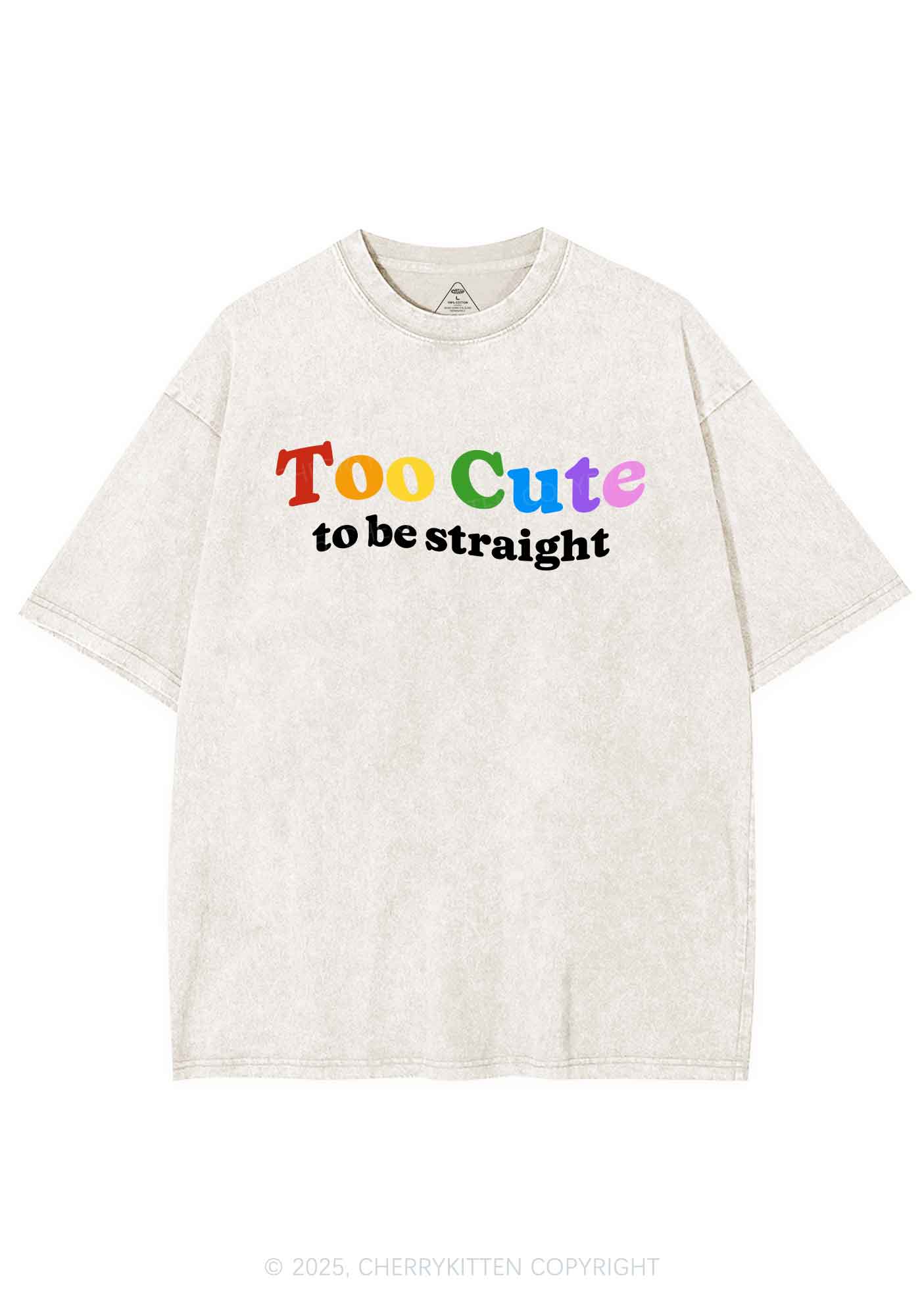 Too Cute To Be Straight Pride Y2K Shirts Washed Tee Cherrykitten - Image 5