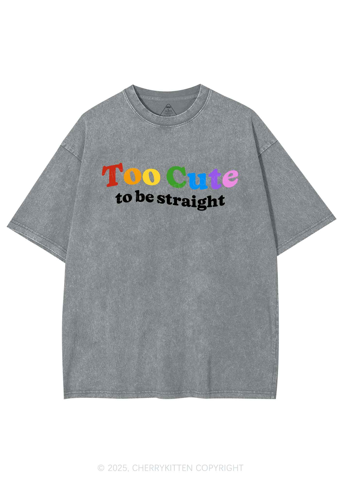 Too Cute To Be Straight Pride Y2K Shirts Washed Tee Cherrykitten - Image 6