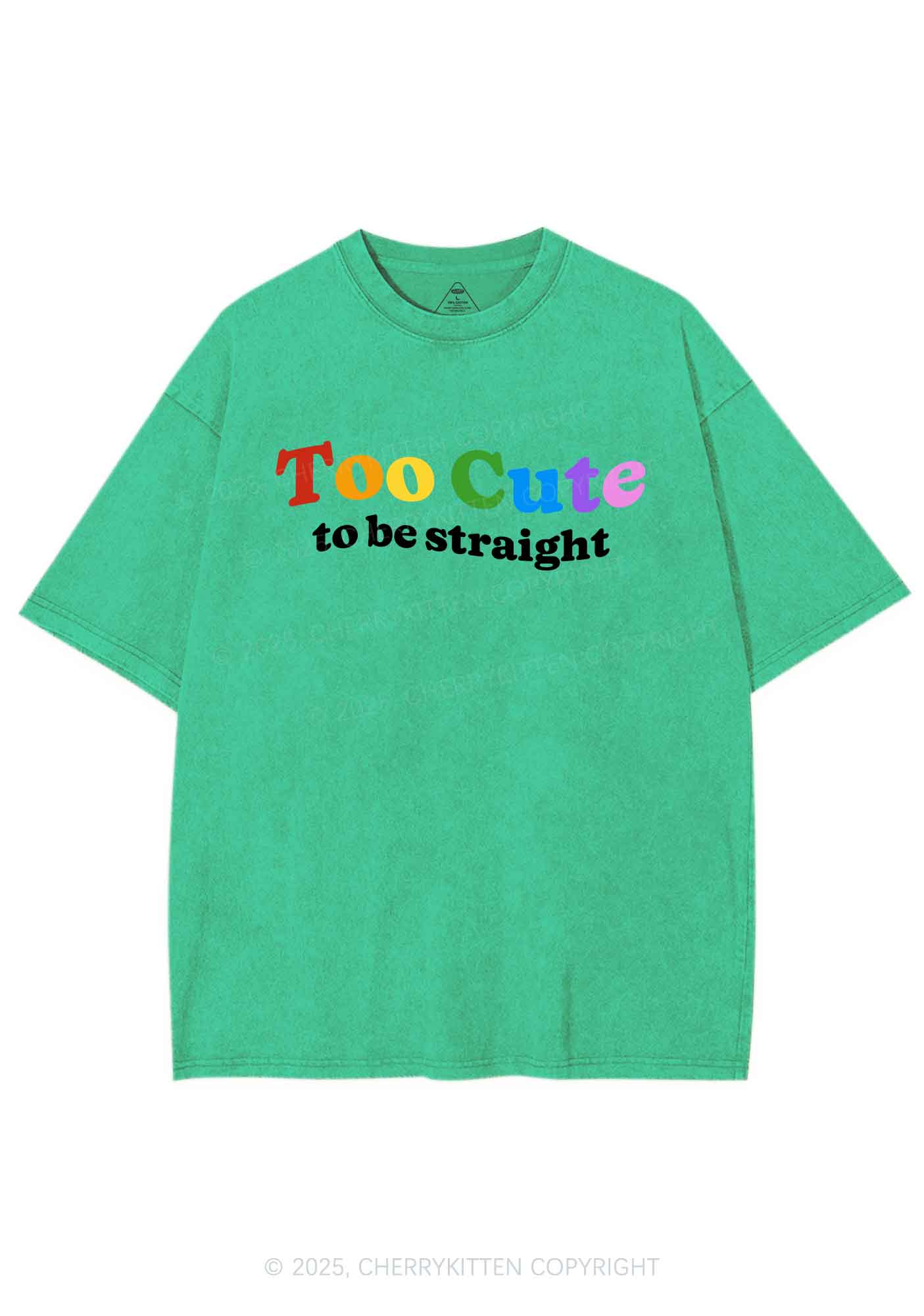 Too Cute To Be Straight Pride Y2K Shirts Washed Tee Cherrykitten - Image 7