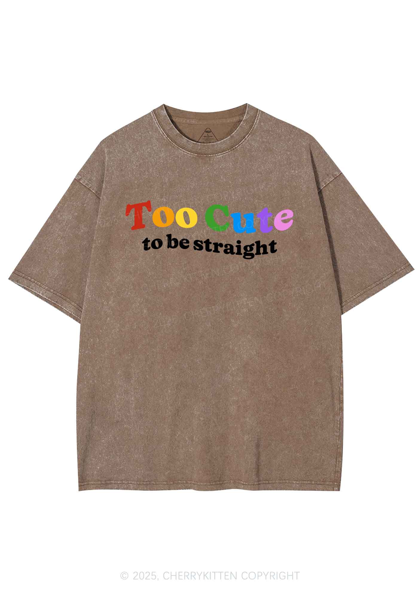 Too Cute To Be Straight Pride Y2K Shirts Washed Tee Cherrykitten - Image 8