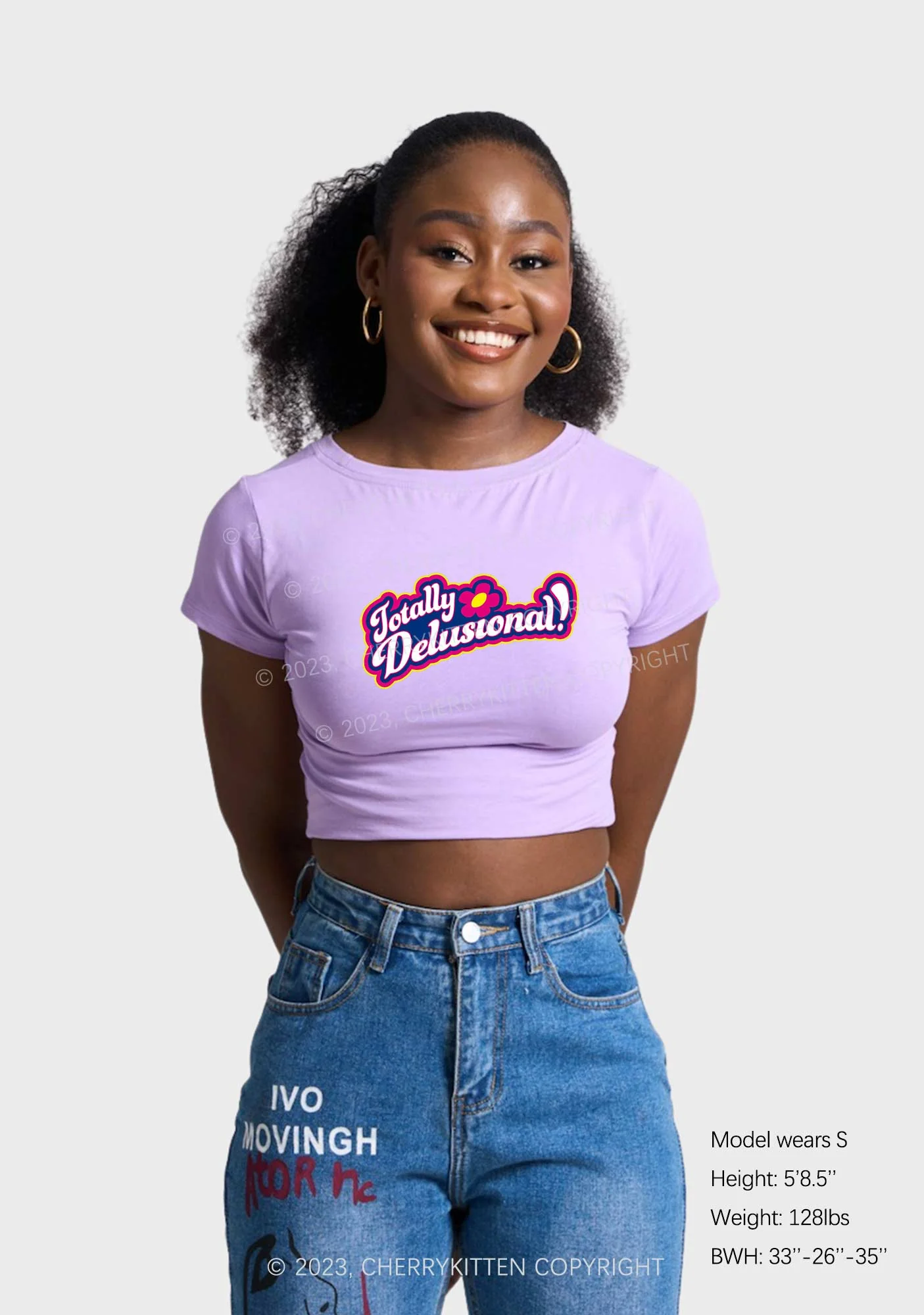 Totally Delusional Y2K Baby Tee Cherrykitten - Image 2