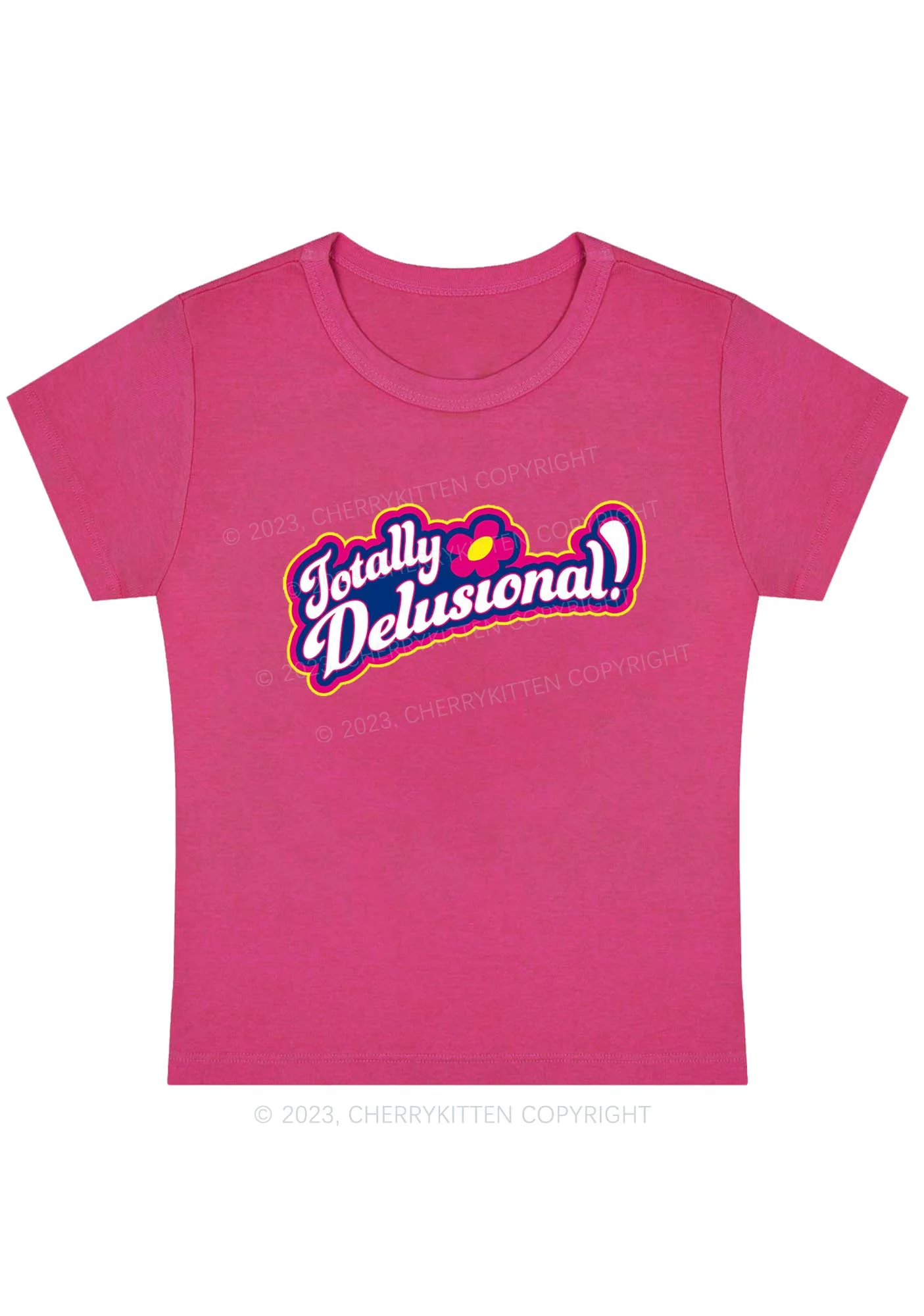 Totally Delusional Y2K Baby Tee Cherrykitten - Image 3