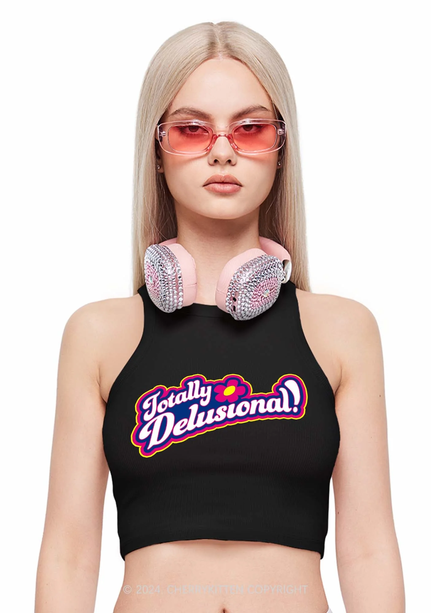 Totally Delusional Y2K Crop Tank Top Cherrykitten - Image 2