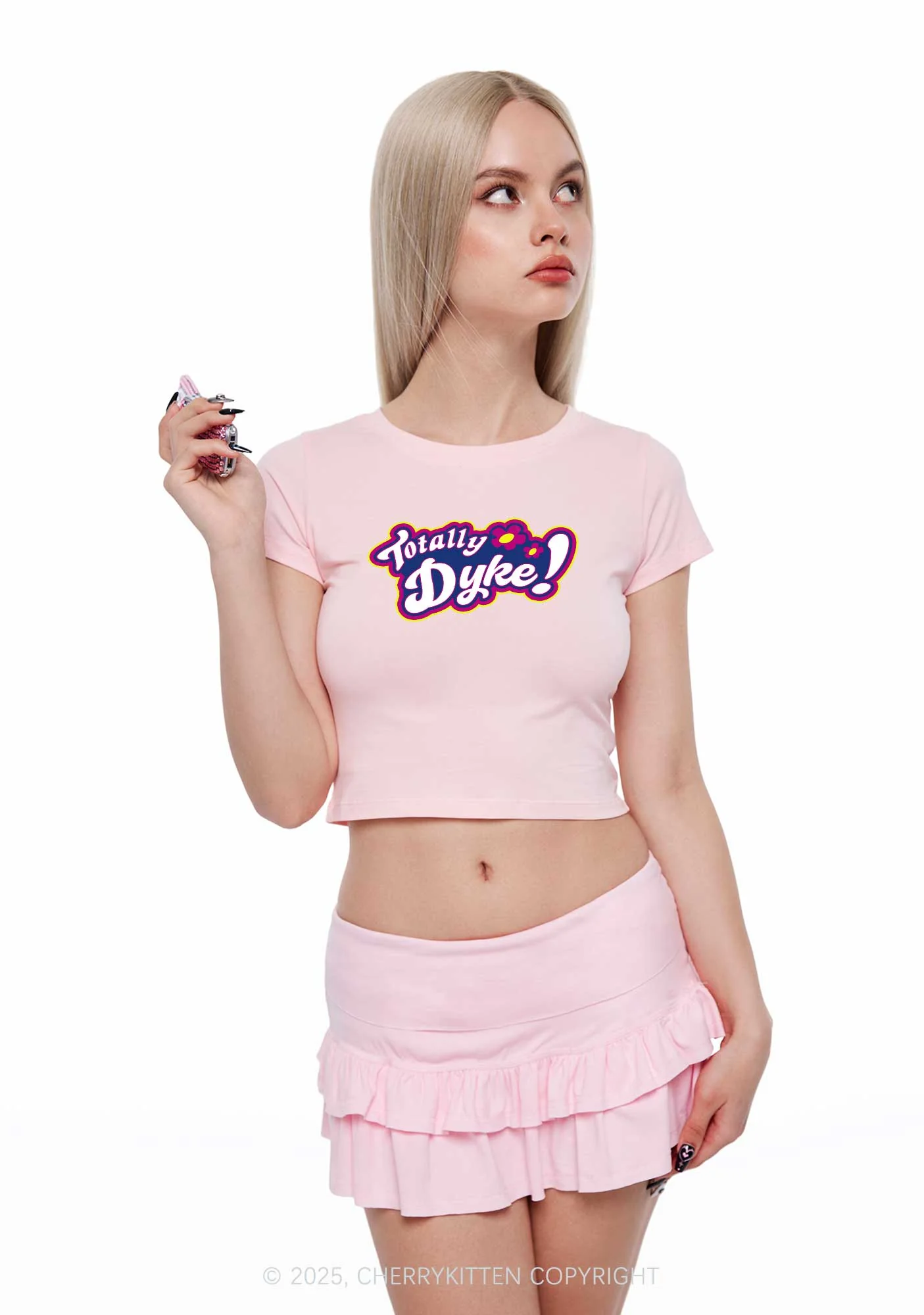Totally Dyke Pride Y2K Baby Tee Cherrykitten - Image 2