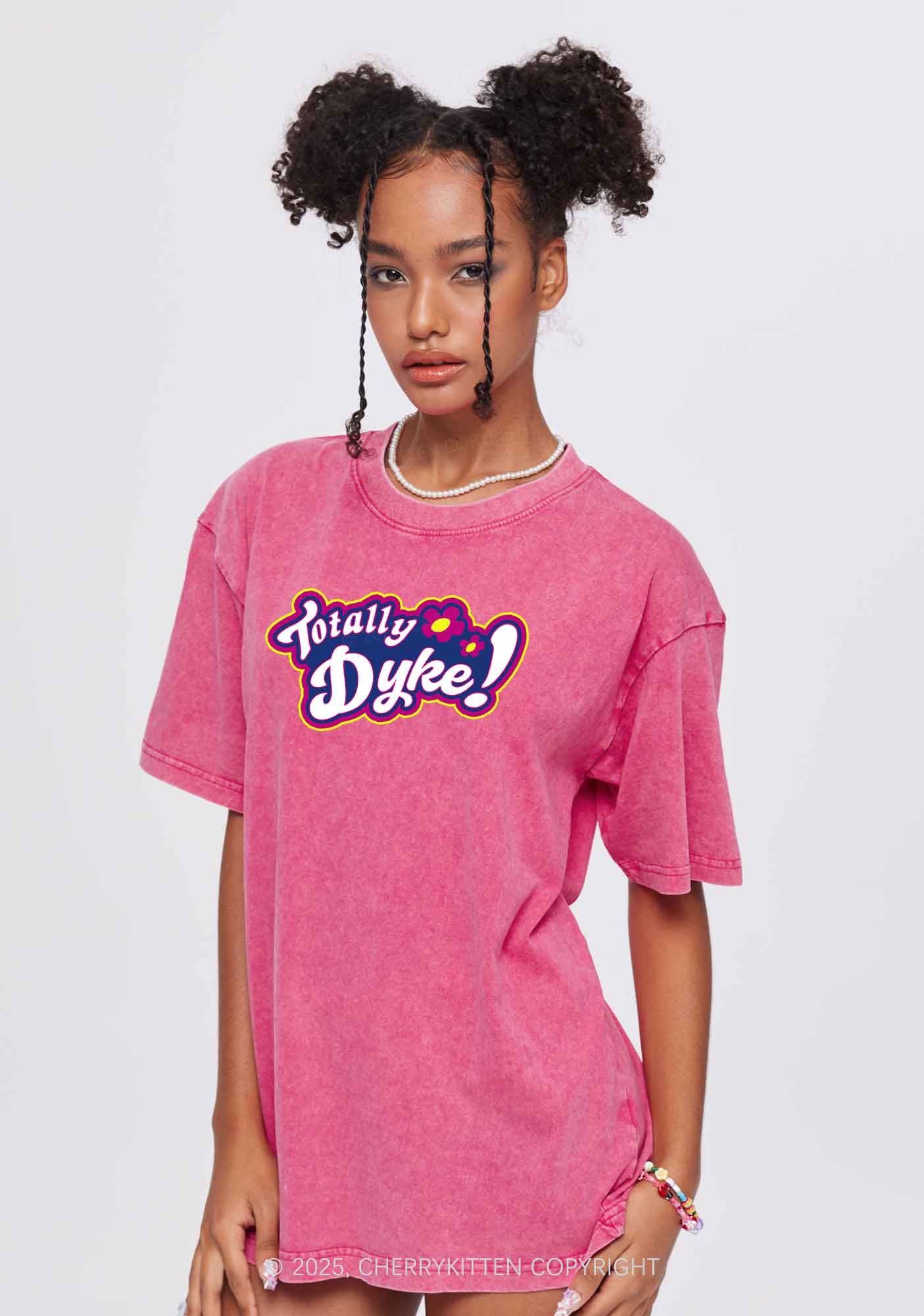 Totally Dyke Pride Y2K Shirts Washed Tee Cherrykitten - Image 2