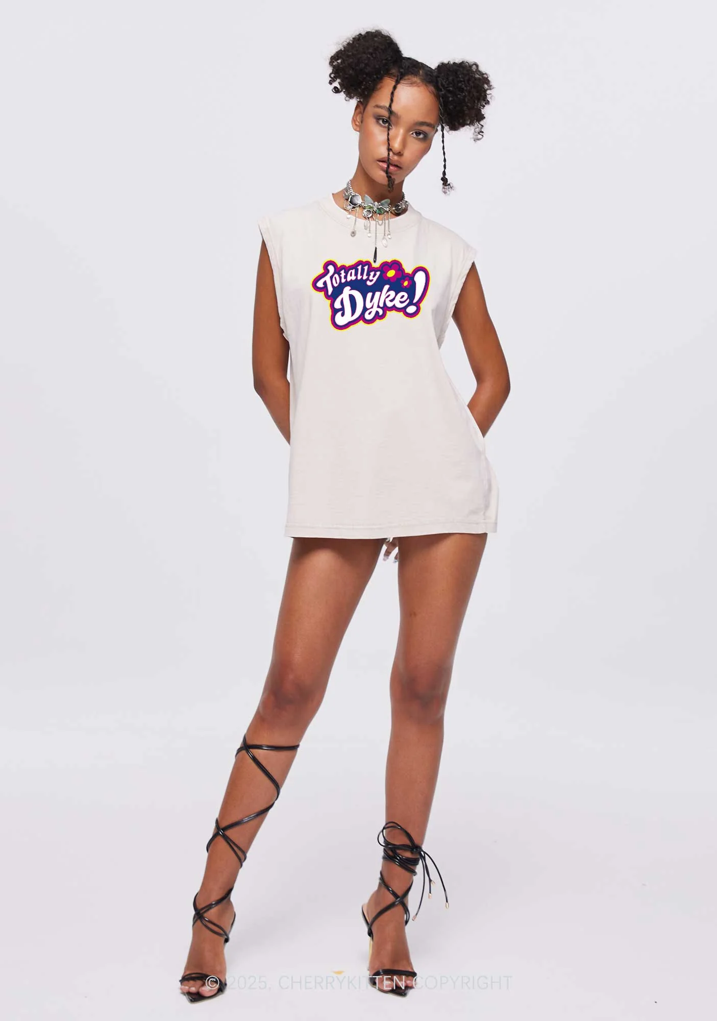 Totally Dyke Pride Y2K Washed Muscle Tank Cherrykitten - Image 2