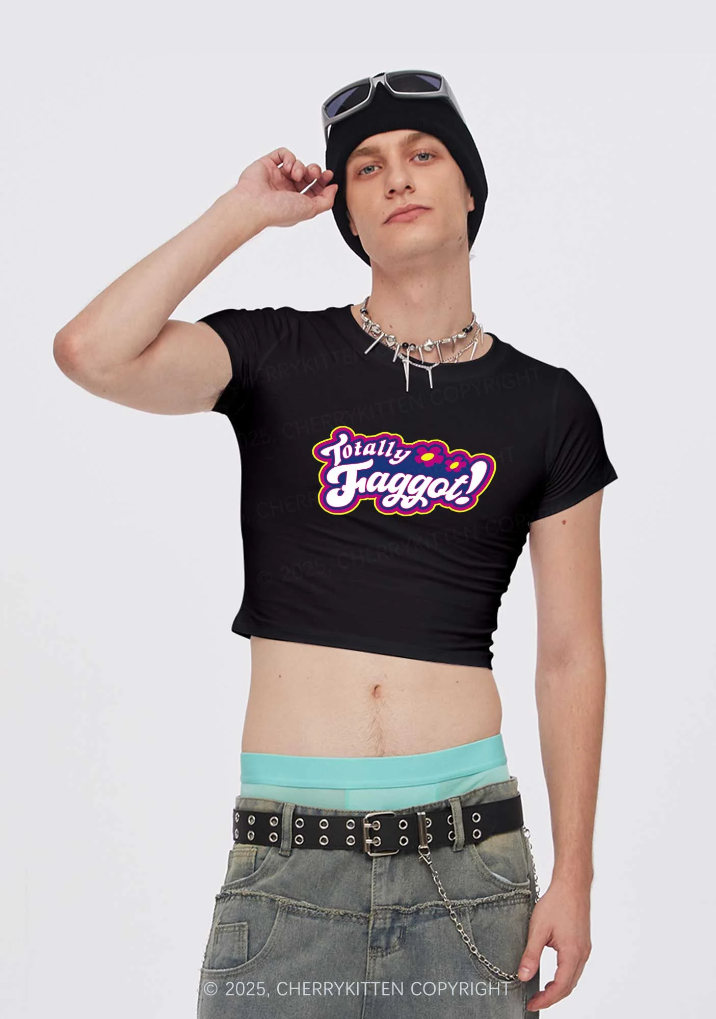Totally Faggot Pride Y2K Baby Tee Cherrykitten - Image 2