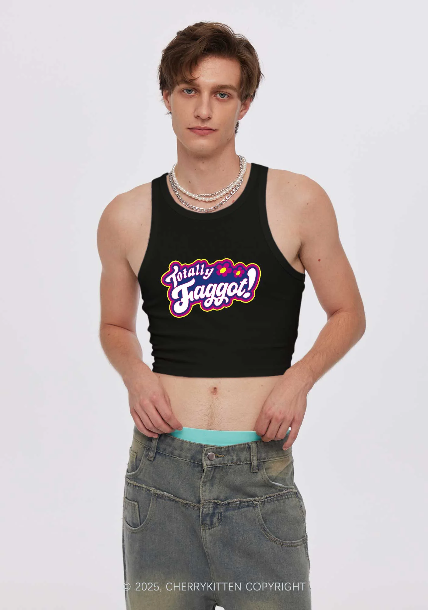 Totally Faggot Pride Y2K Crop Tank Top Cherrykitten - Image 2