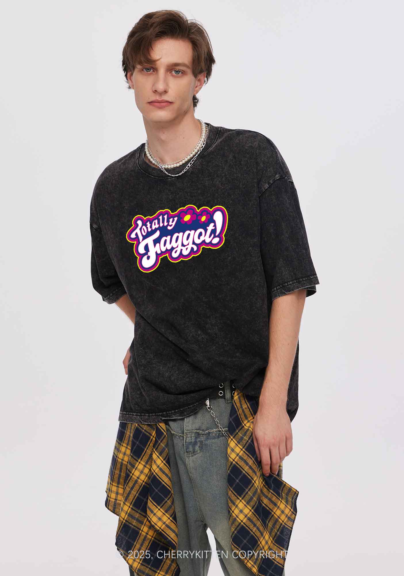 Totally Faggot Pride Y2K Shirts Washed Tee Cherrykitten - Image 2