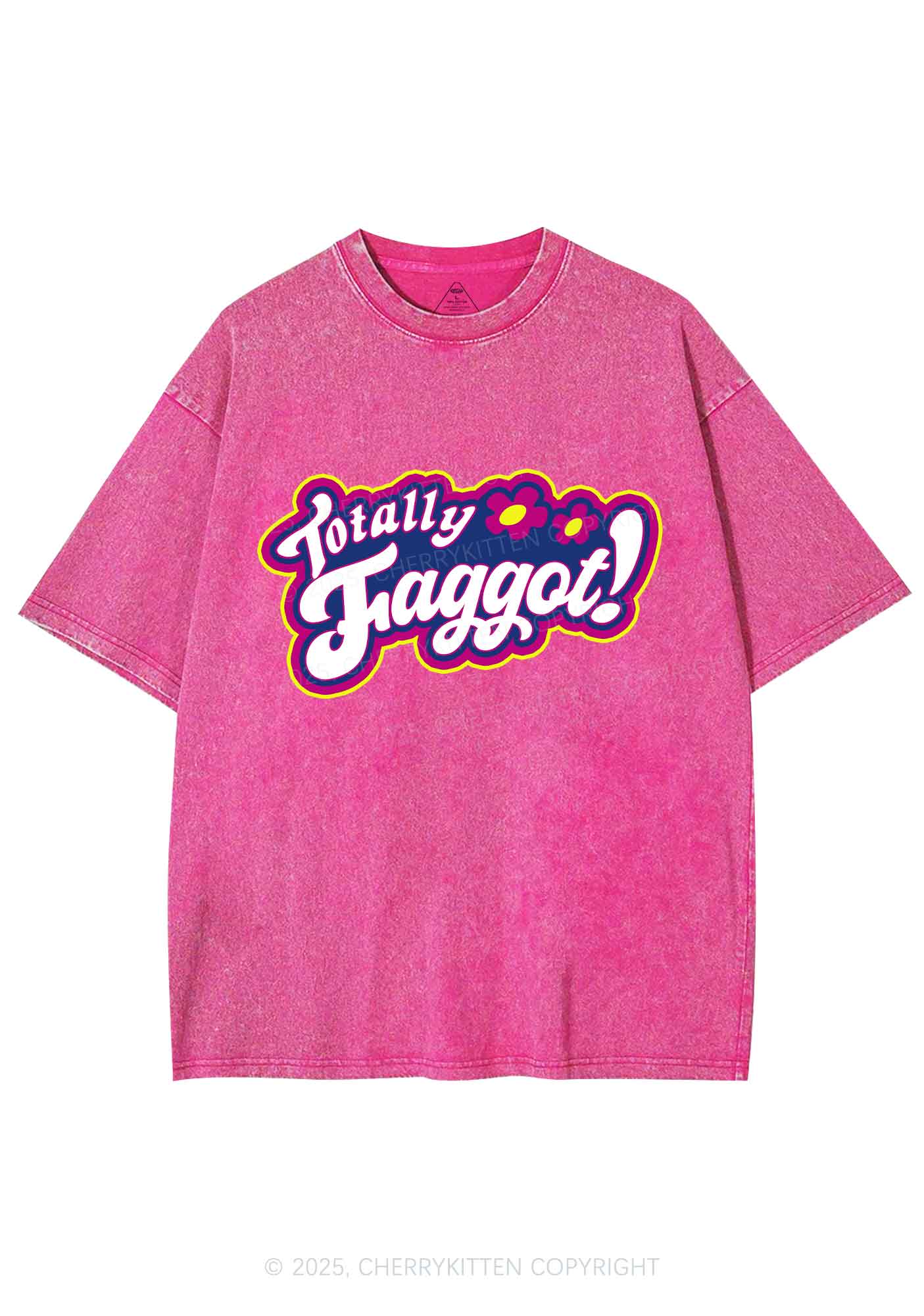 Totally Faggot Pride Y2K Shirts Washed Tee Cherrykitten - Image 5