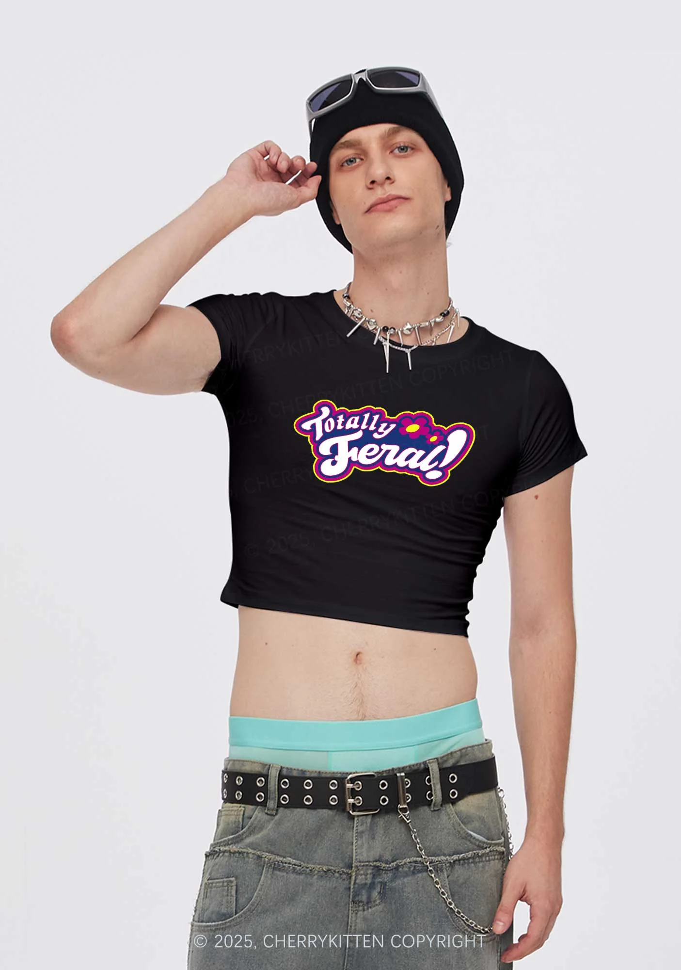 Totally Feral Y2K Baby Tee Cherrykitten - Image 2