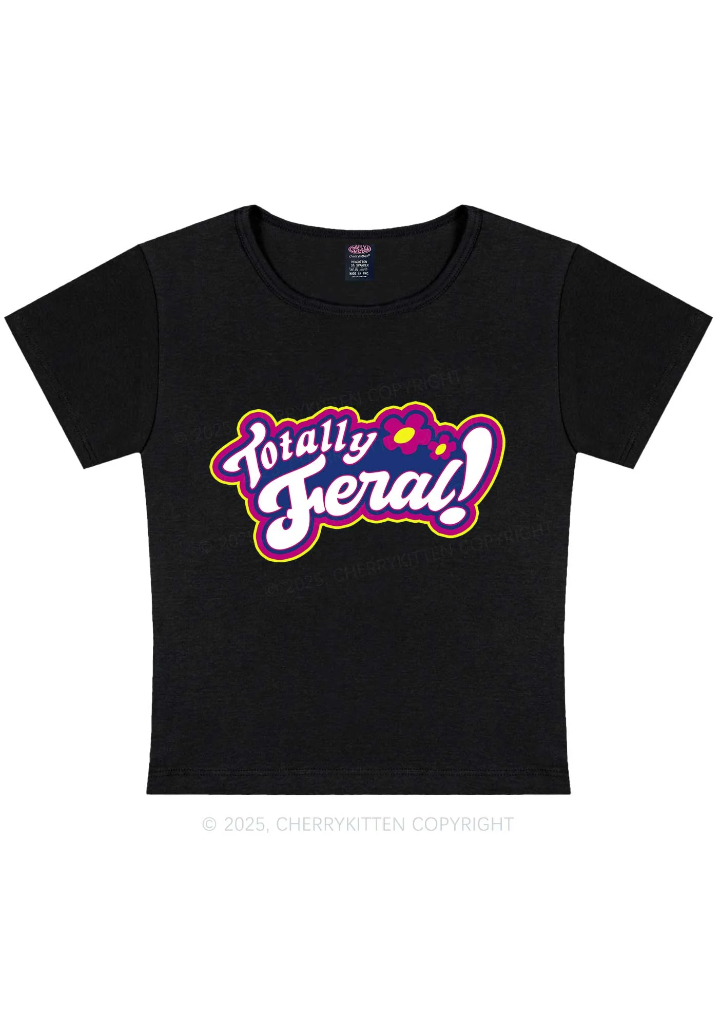 Totally Feral Y2K Baby Tee Cherrykitten - Image 3