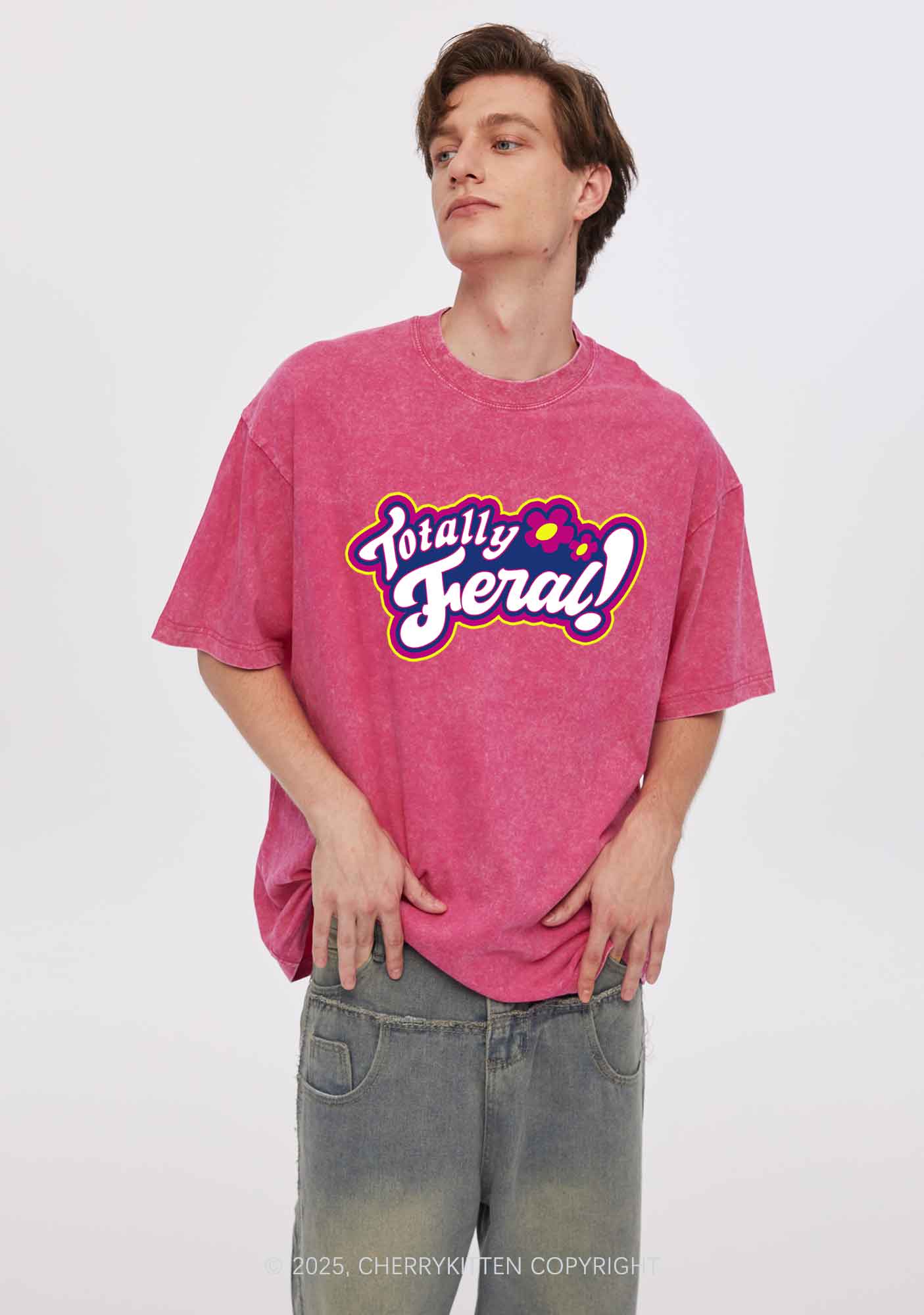 Totally Feral Y2K Shirts Washed Tee Cherrykitten - Image 2