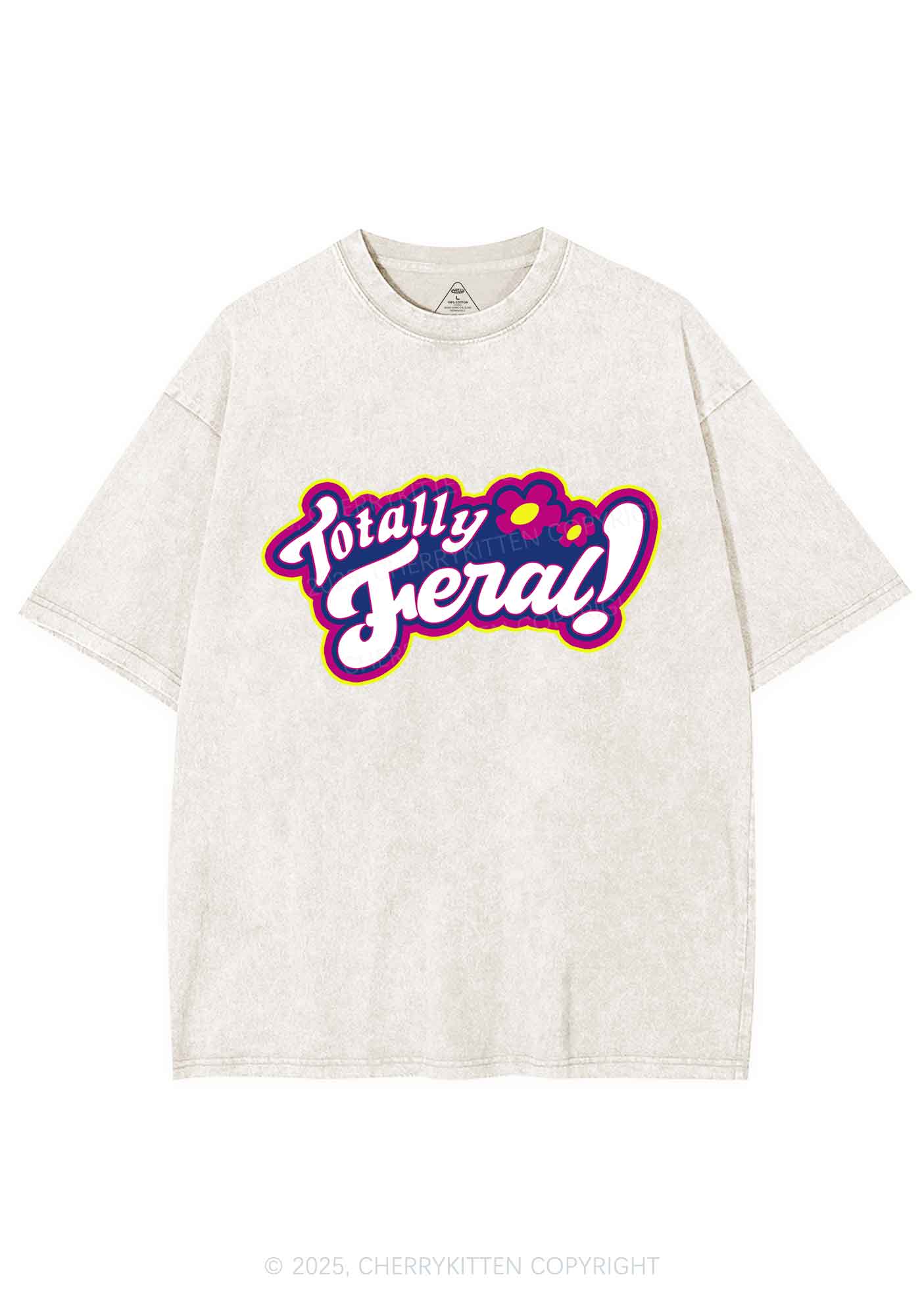 Totally Feral Y2K Shirts Washed Tee Cherrykitten - Image 3
