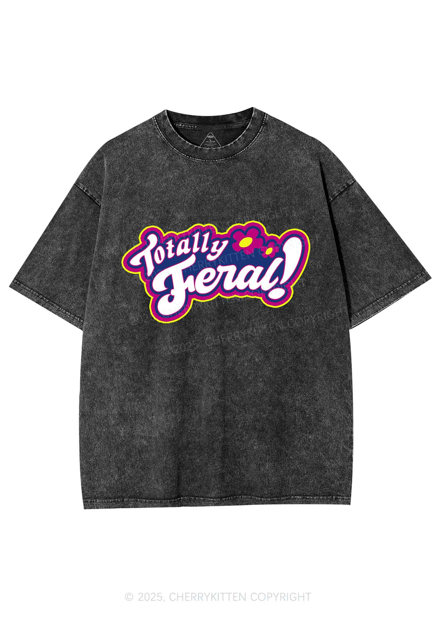 Totally Feral Y2K Shirts Washed Tee Cherrykitten - Image 4