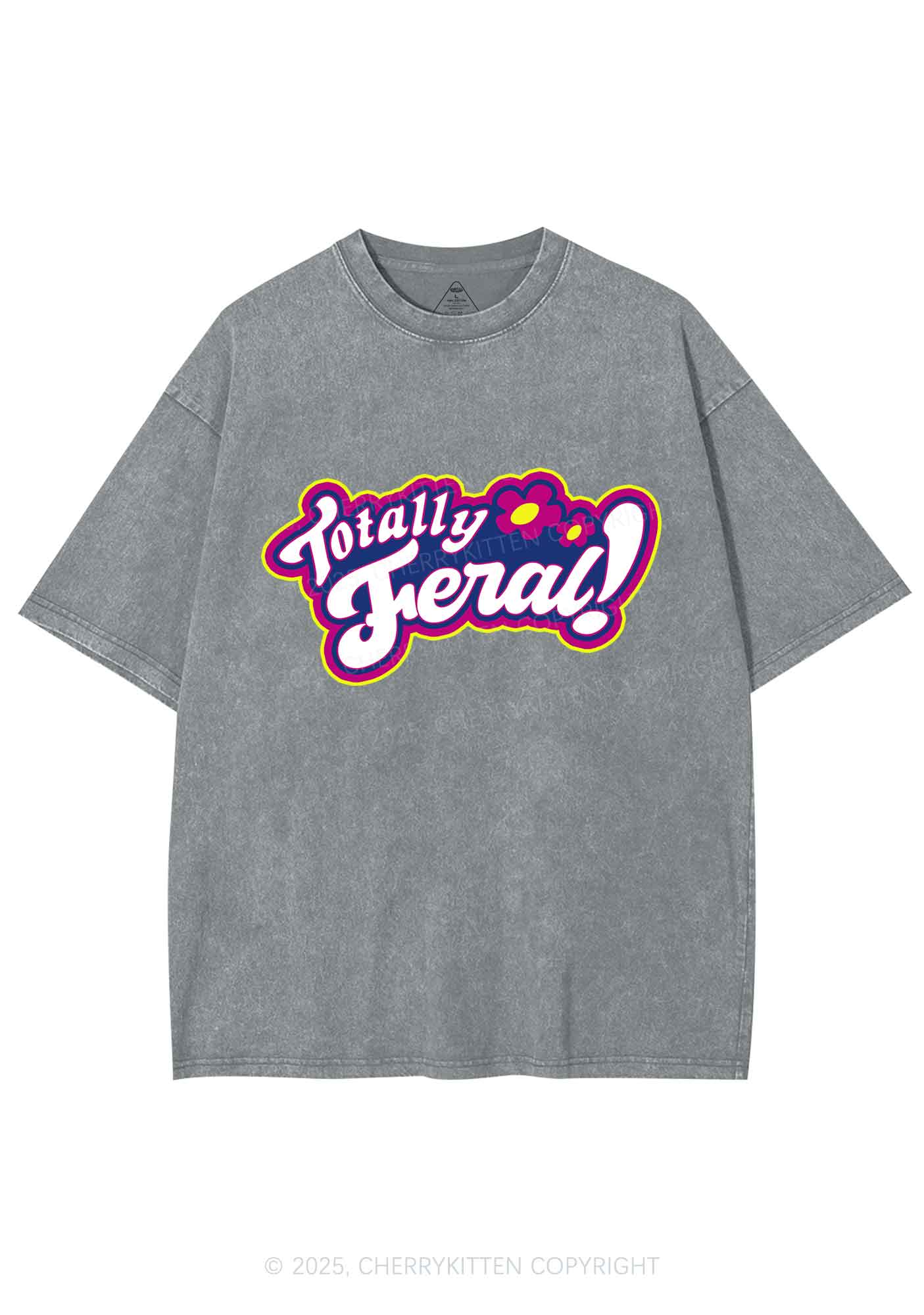 Totally Feral Y2K Shirts Washed Tee Cherrykitten - Image 6