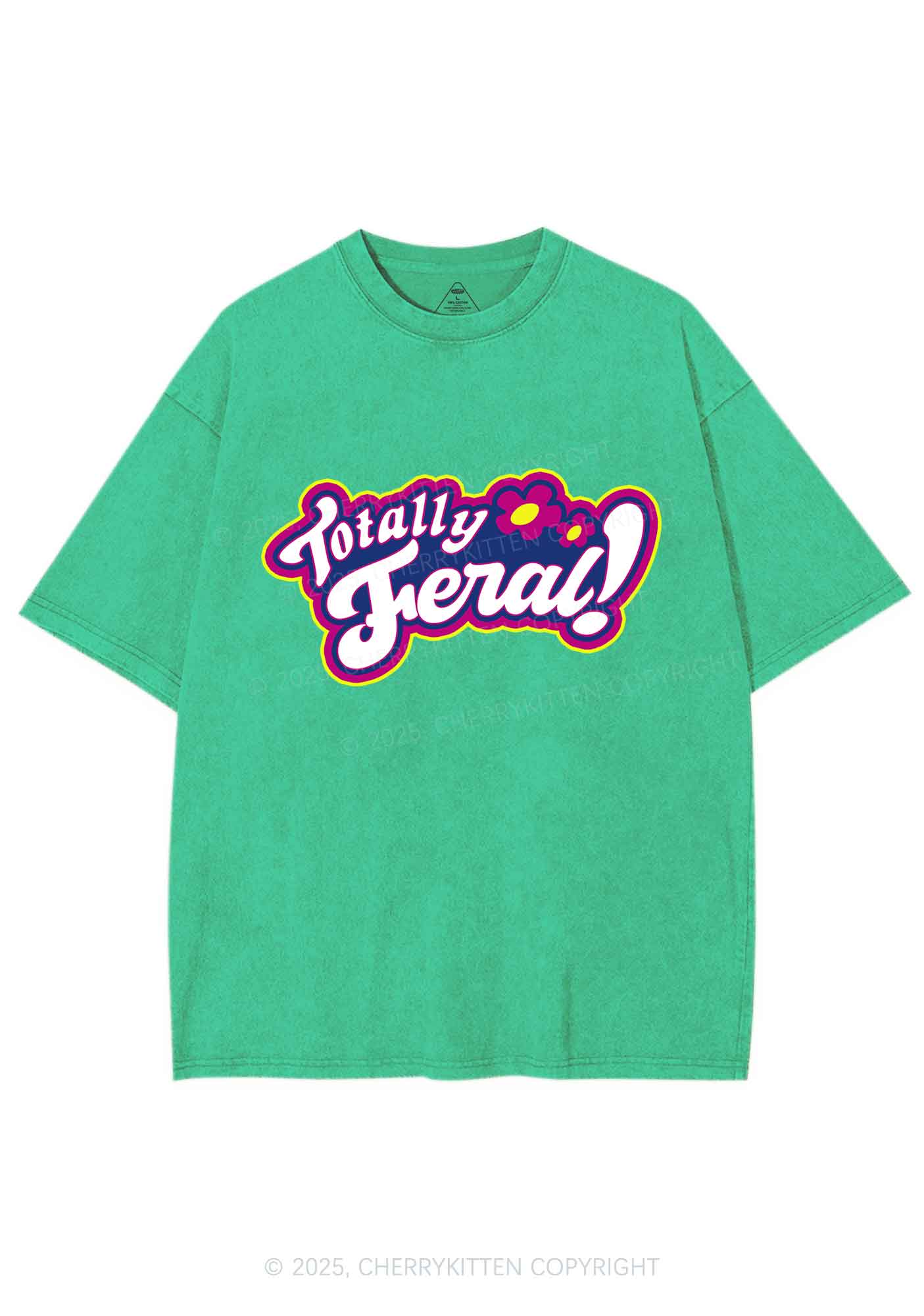 Totally Feral Y2K Shirts Washed Tee Cherrykitten - Image 8