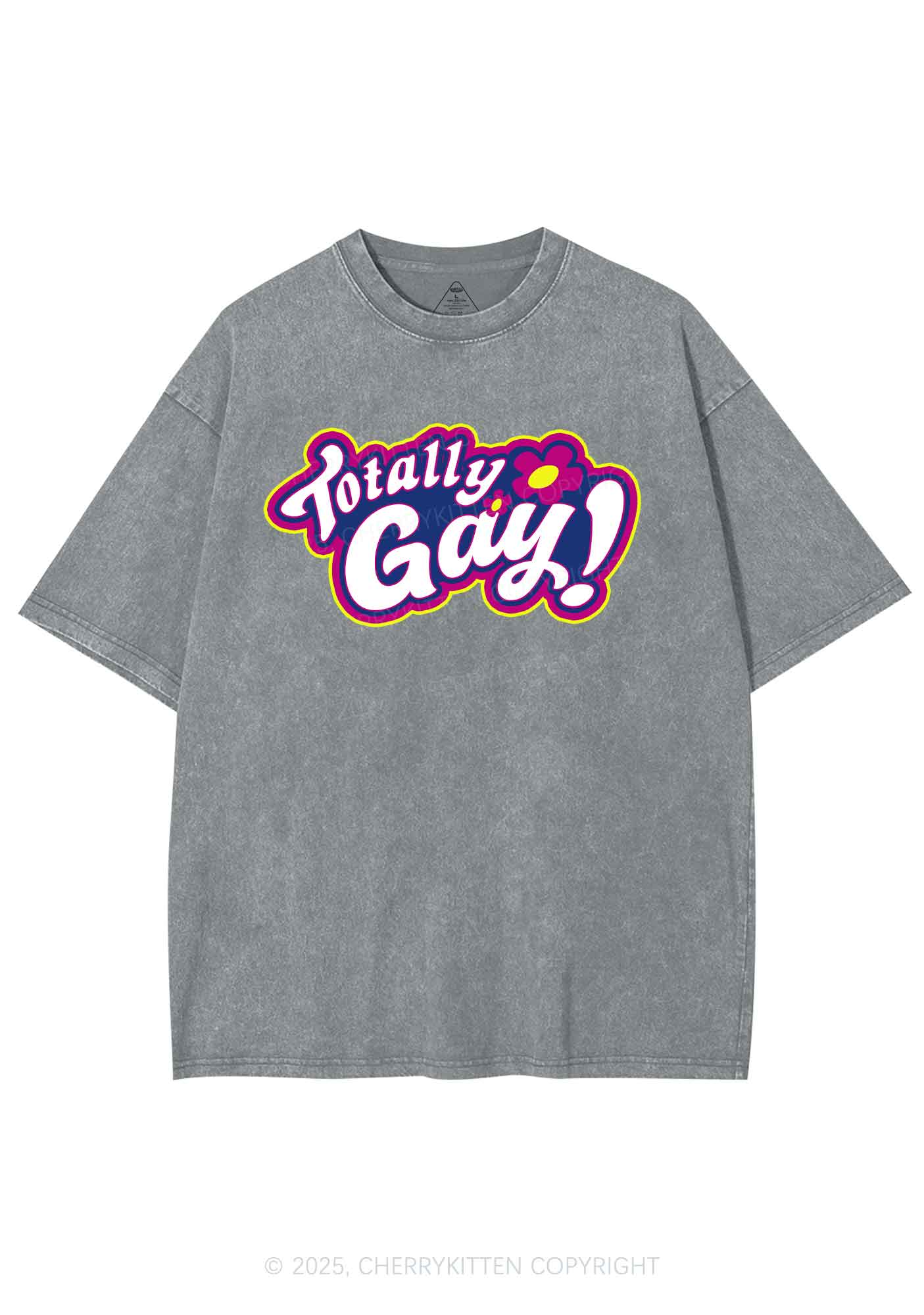 Totally Gay Pride Y2K Shirts Washed Tee Cherrykitten - Image 7