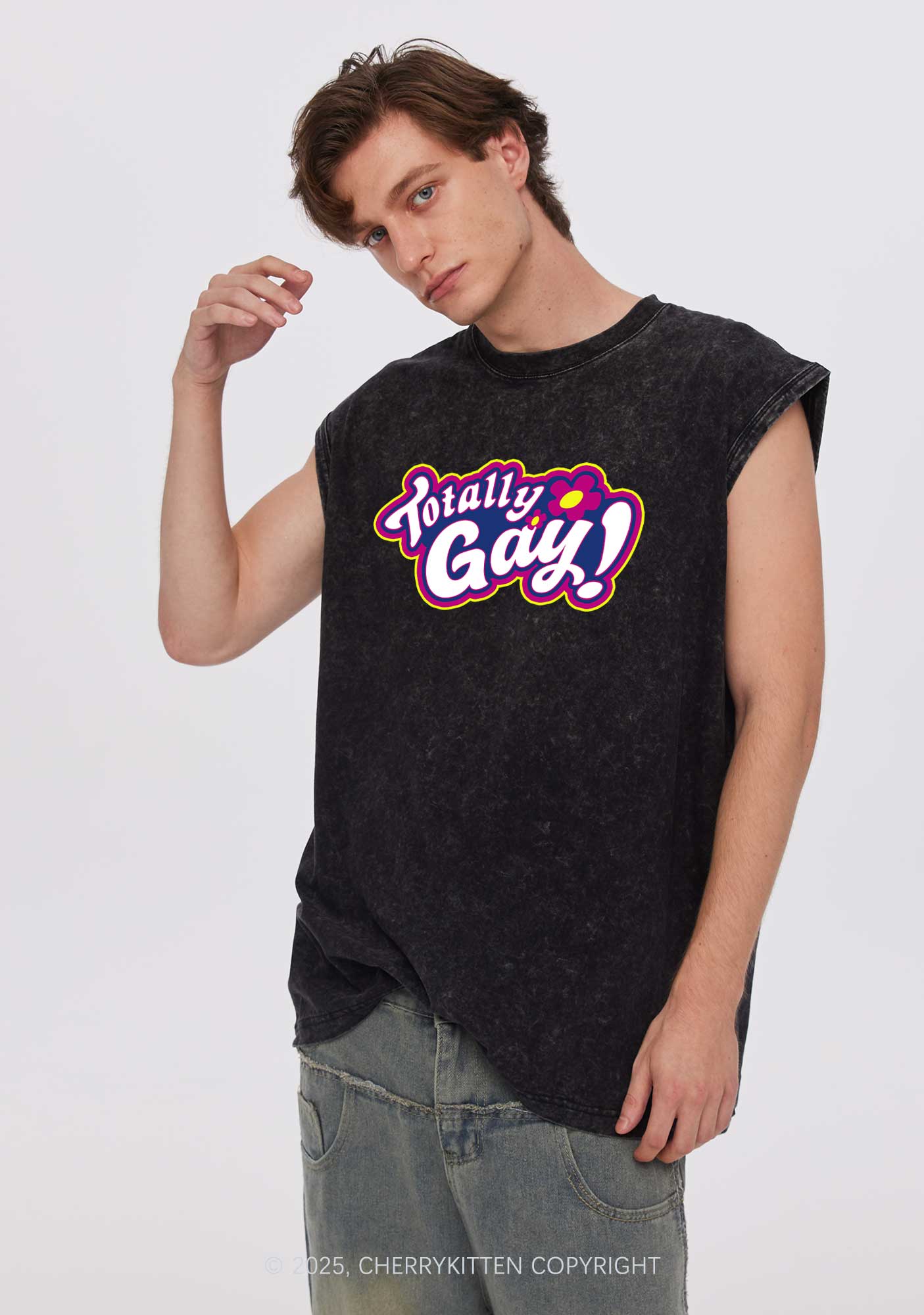 Totally Gay Pride Y2K Washed Muscle Tank Cherrykitten - Image 2