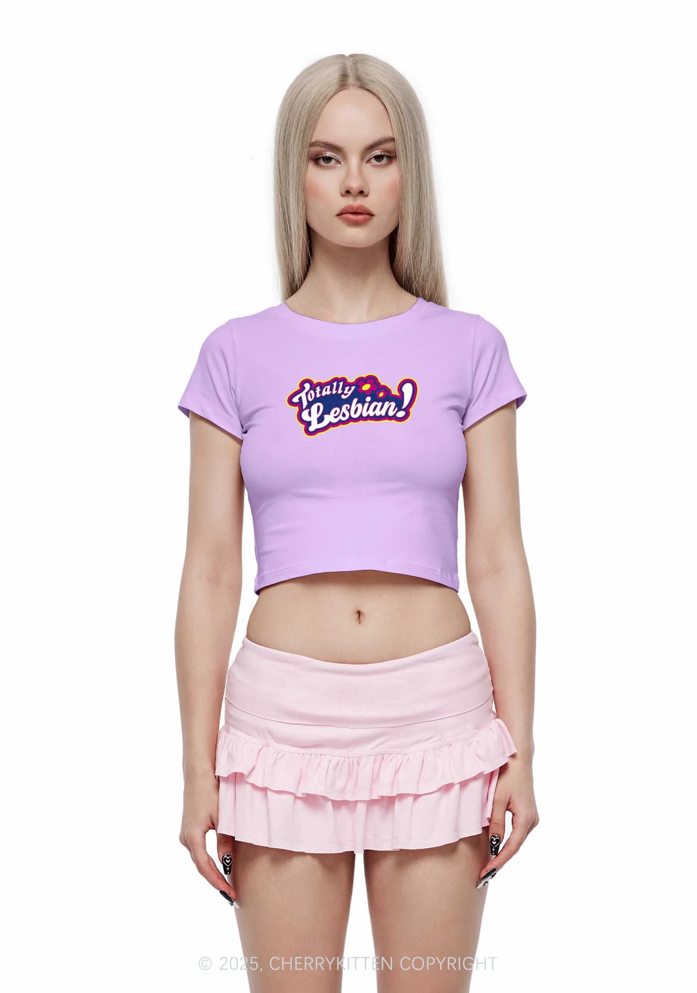 Totally Lesbian Pride Y2K Baby Tee Cherrykitten - Image 2