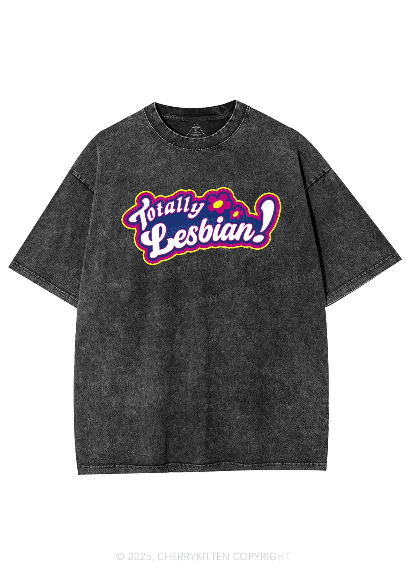 Totally Lesbian Pride Y2K Shirts Washed Tee Cherrykitten - Image 3