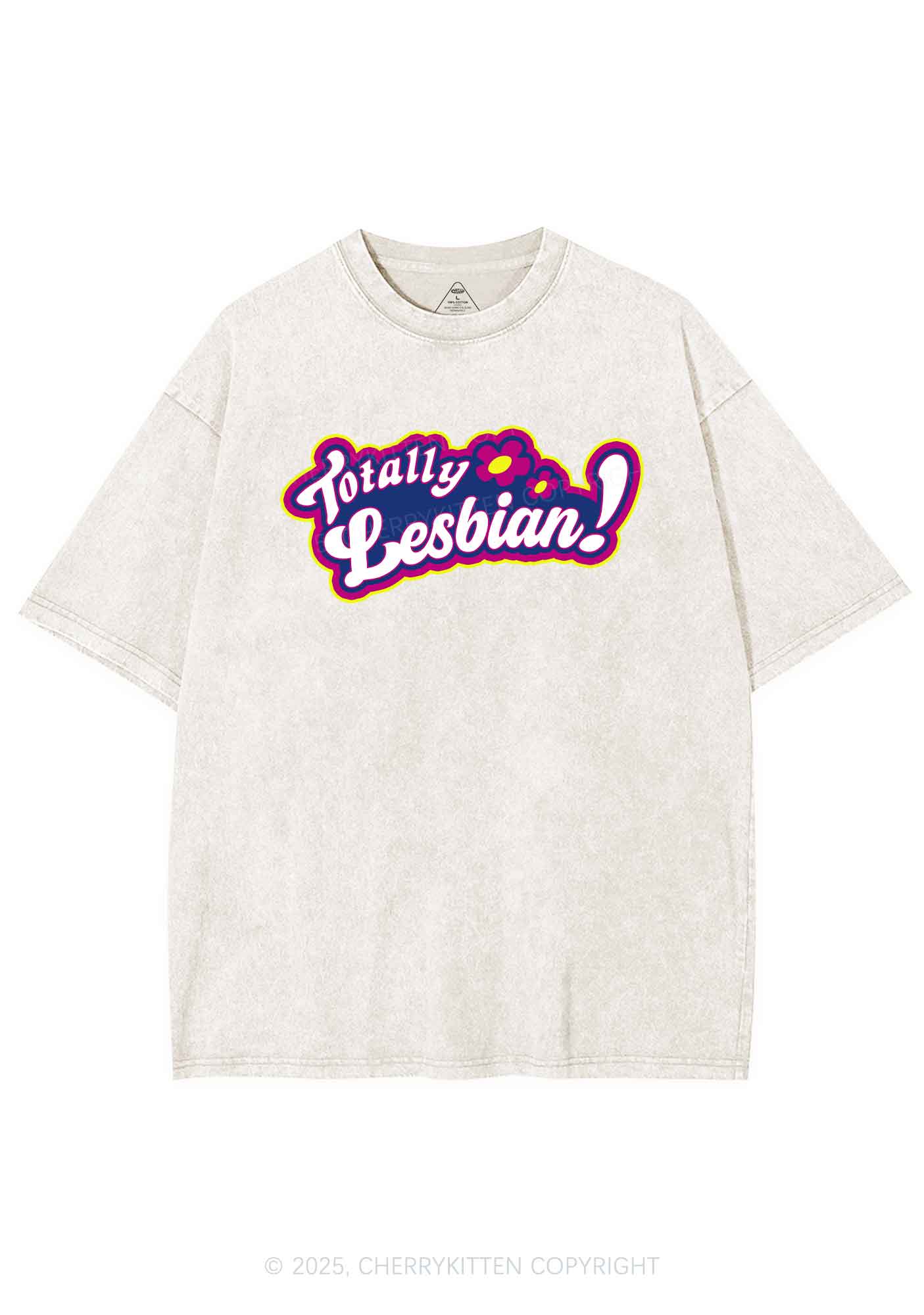 Totally Lesbian Pride Y2K Shirts Washed Tee Cherrykitten - Image 5
