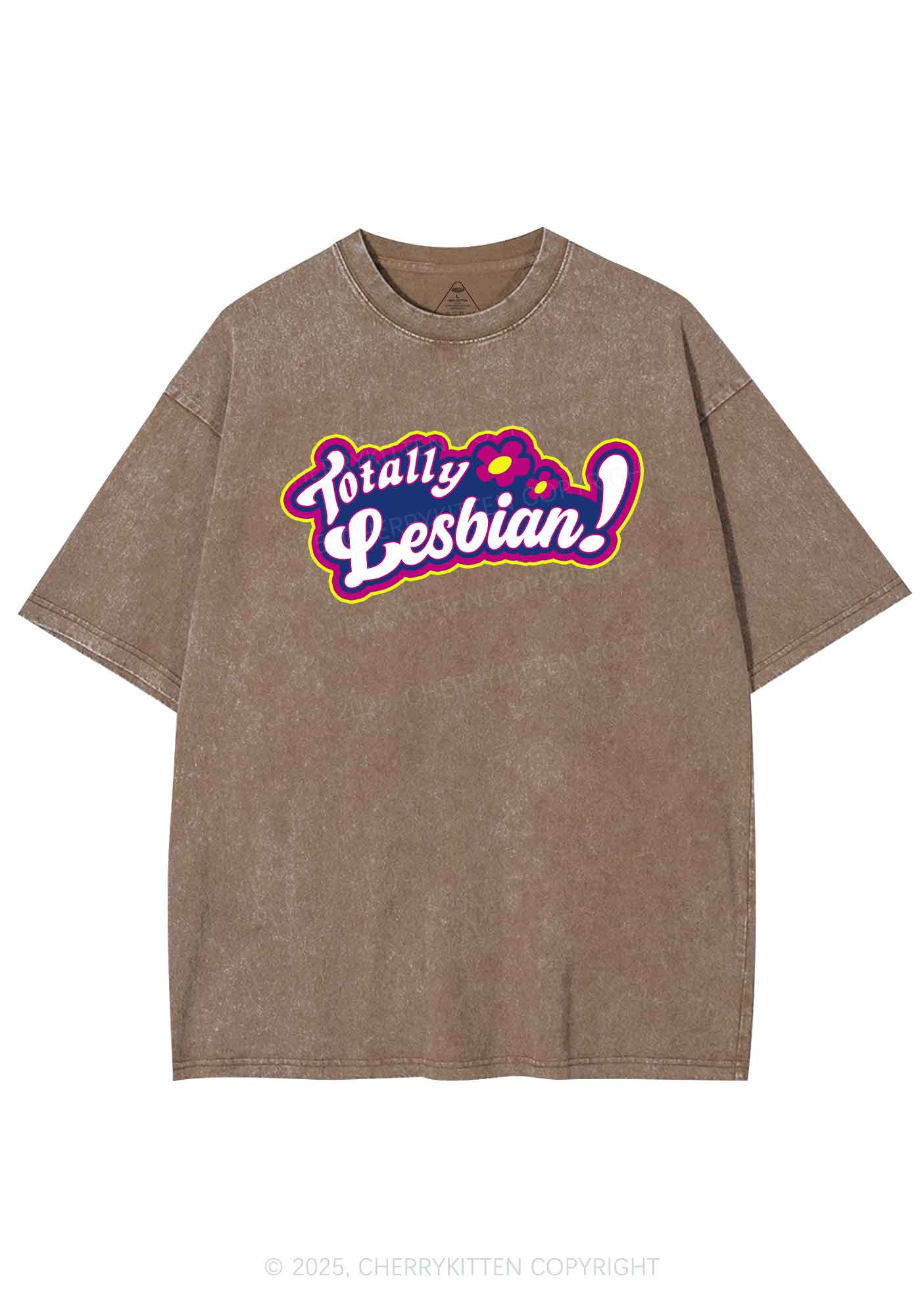 Totally Lesbian Pride Y2K Shirts Washed Tee Cherrykitten - Image 6