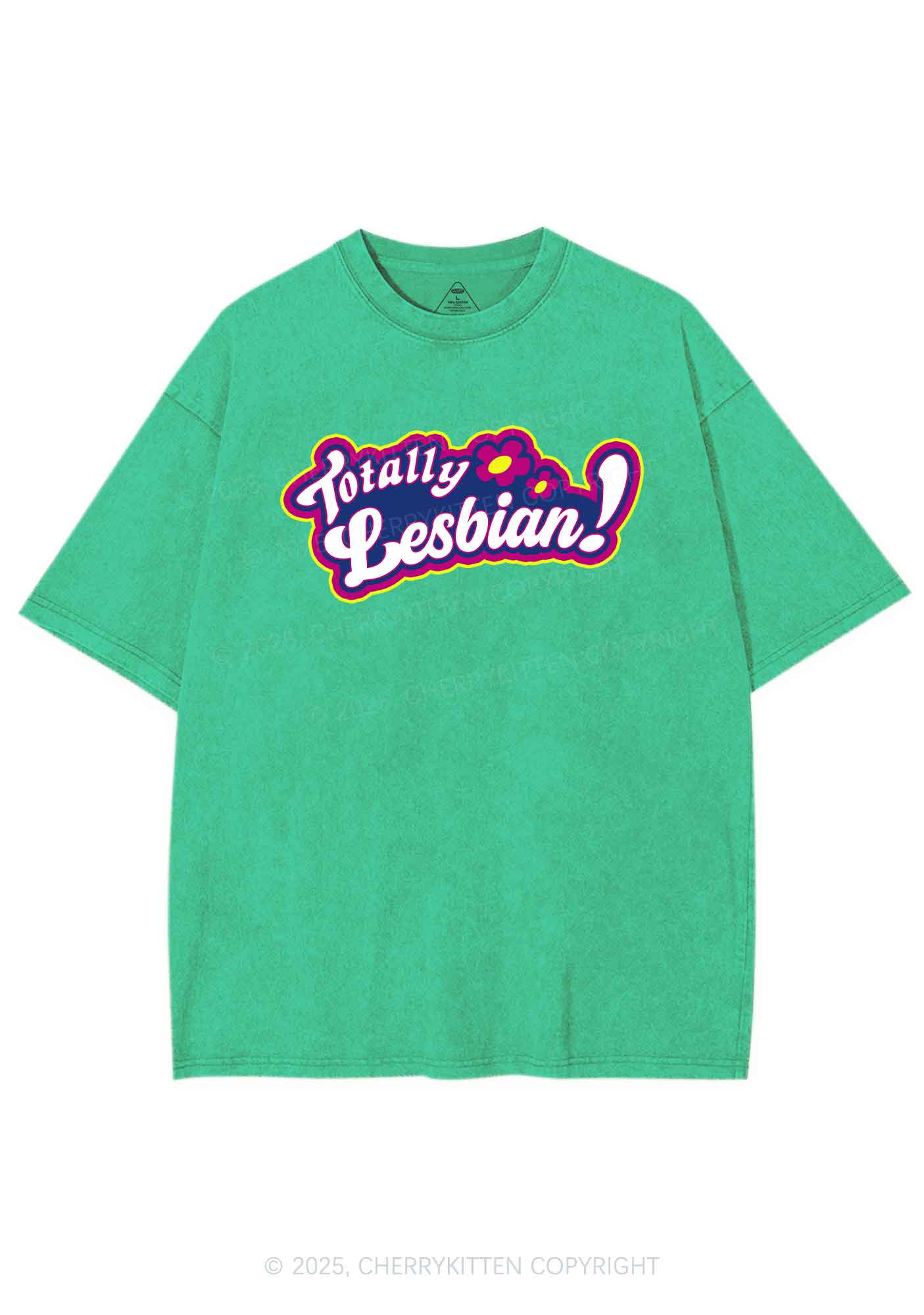 Totally Lesbian Pride Y2K Shirts Washed Tee Cherrykitten - Image 7