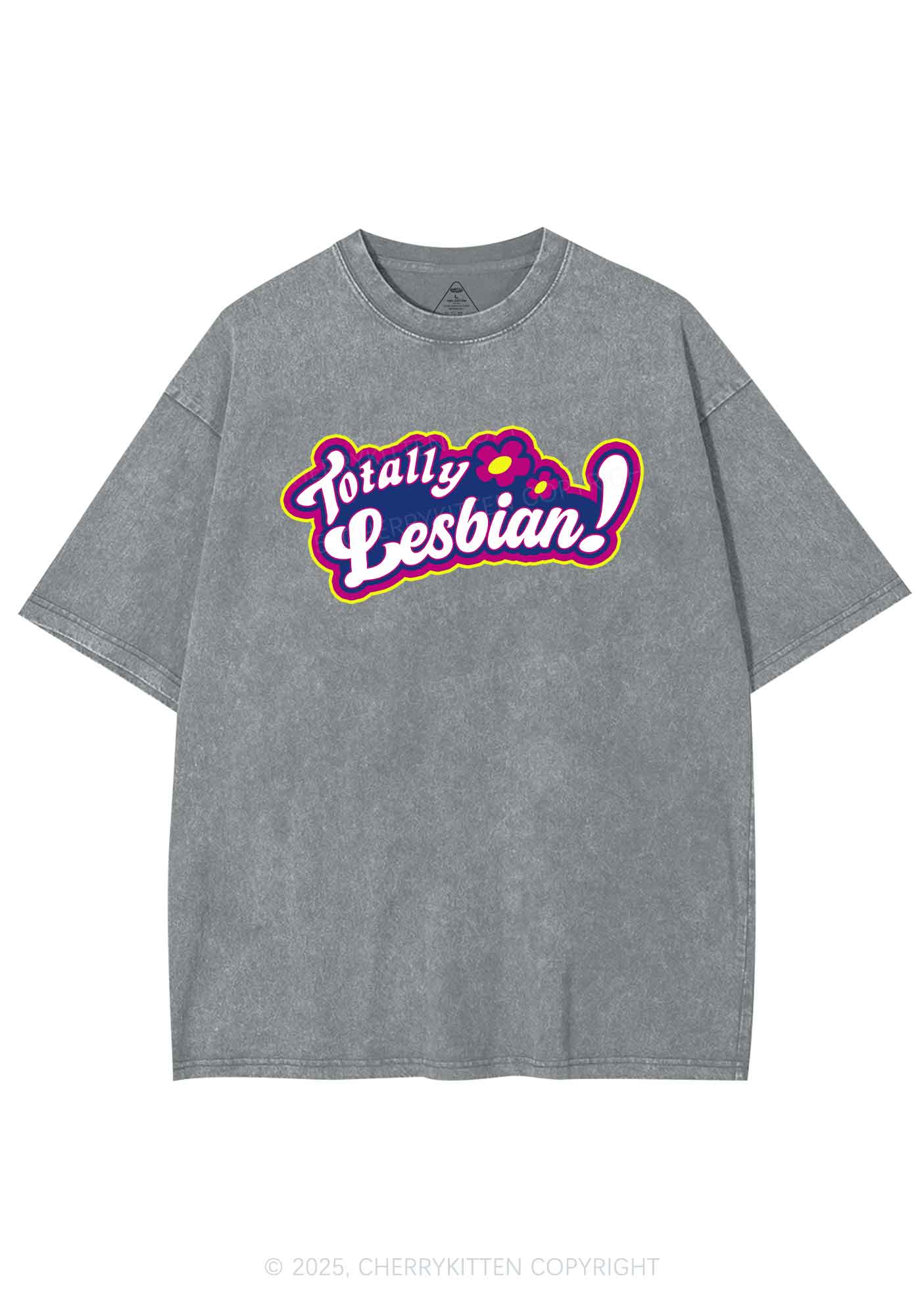 Totally Lesbian Pride Y2K Shirts Washed Tee Cherrykitten - Image 8